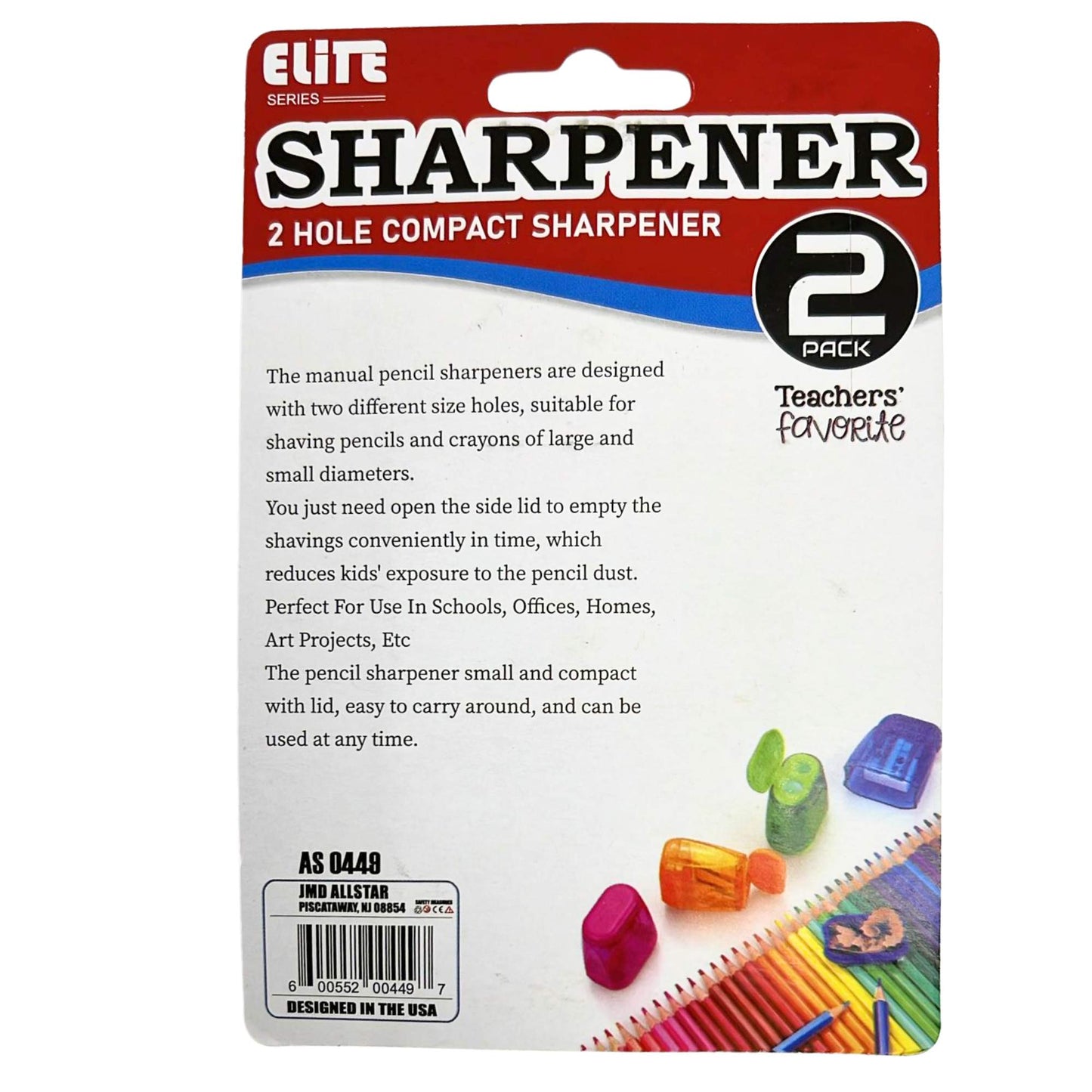2 Hole Compact Dual Size Pencil Sharpeners:2 Pack product detail image