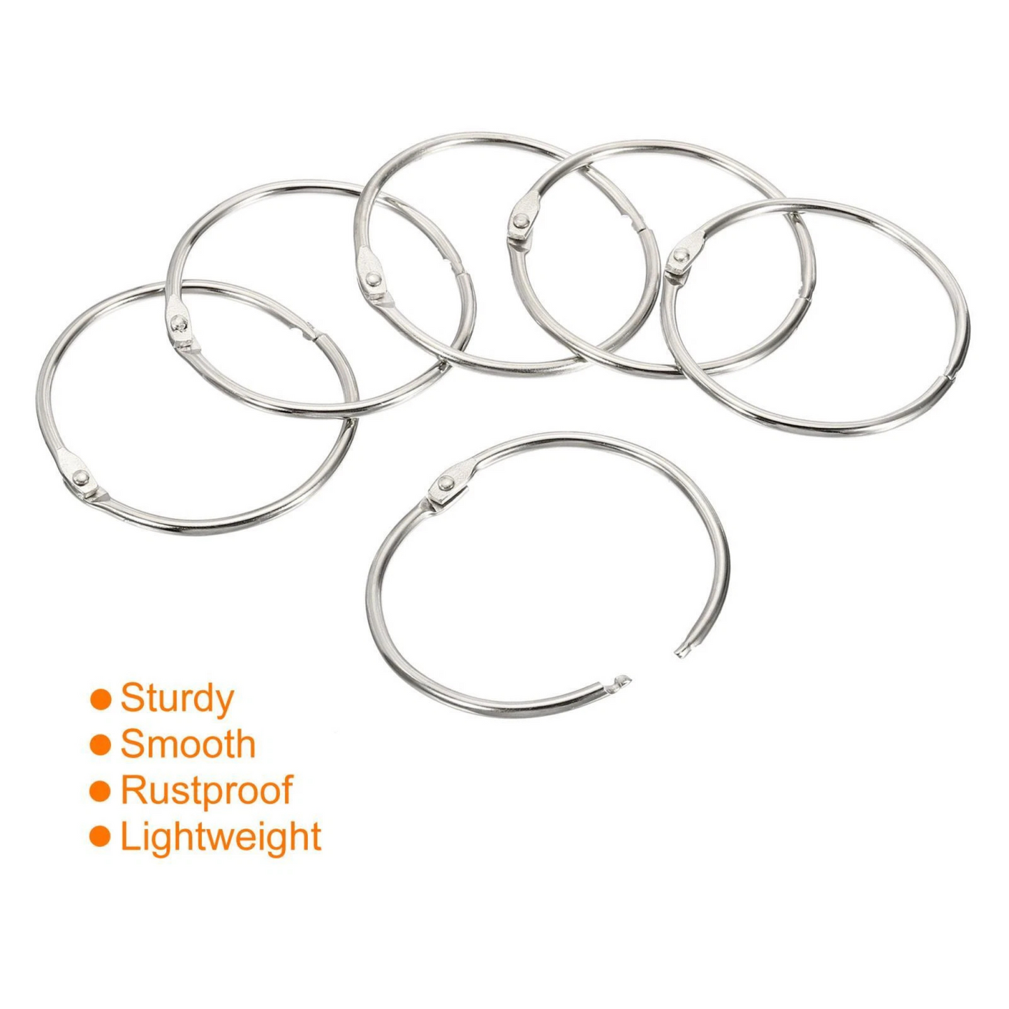 Detachable 1" Silver Metal Book Binder Rings:5CT