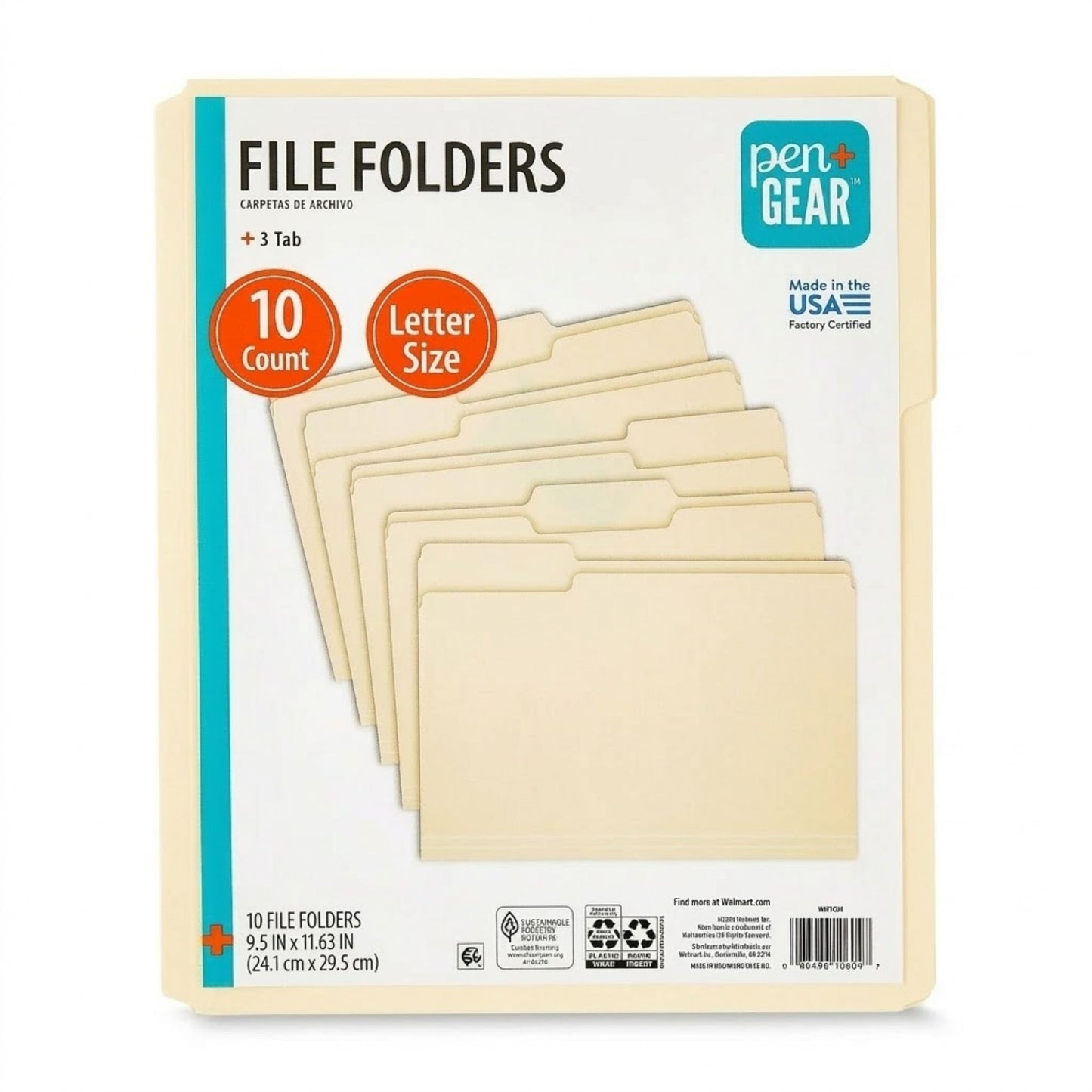 10 Pack Premium Manila File Folders Letter Size 1/3 Cut Tabs