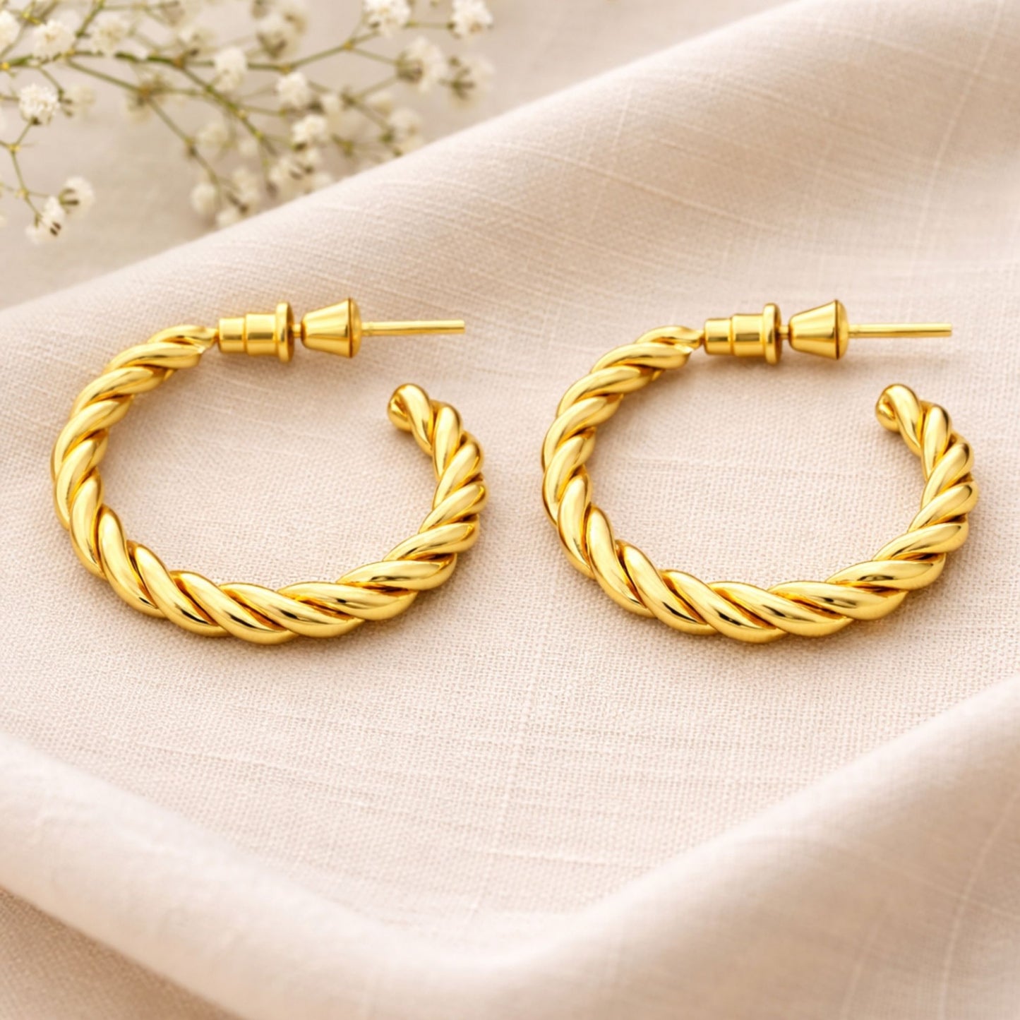 1" Gold Tone Twisted Rope Hoop Earrings – Bold Statement Jewelry