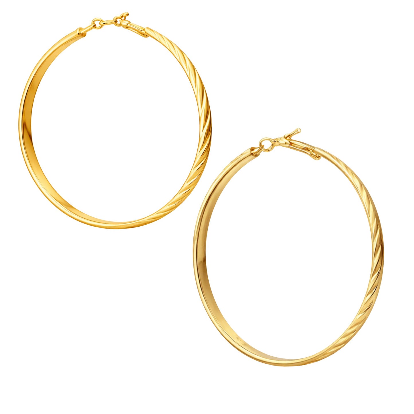2 Inch Gold Tone Twisted Texture Hoop Earrings lifestyle use image