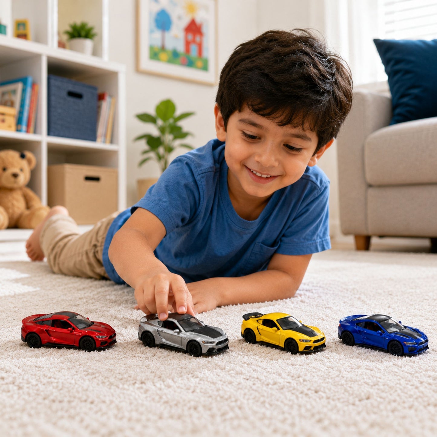 Diecast Sports Car Toy with Pull Back and Opening Doors Play