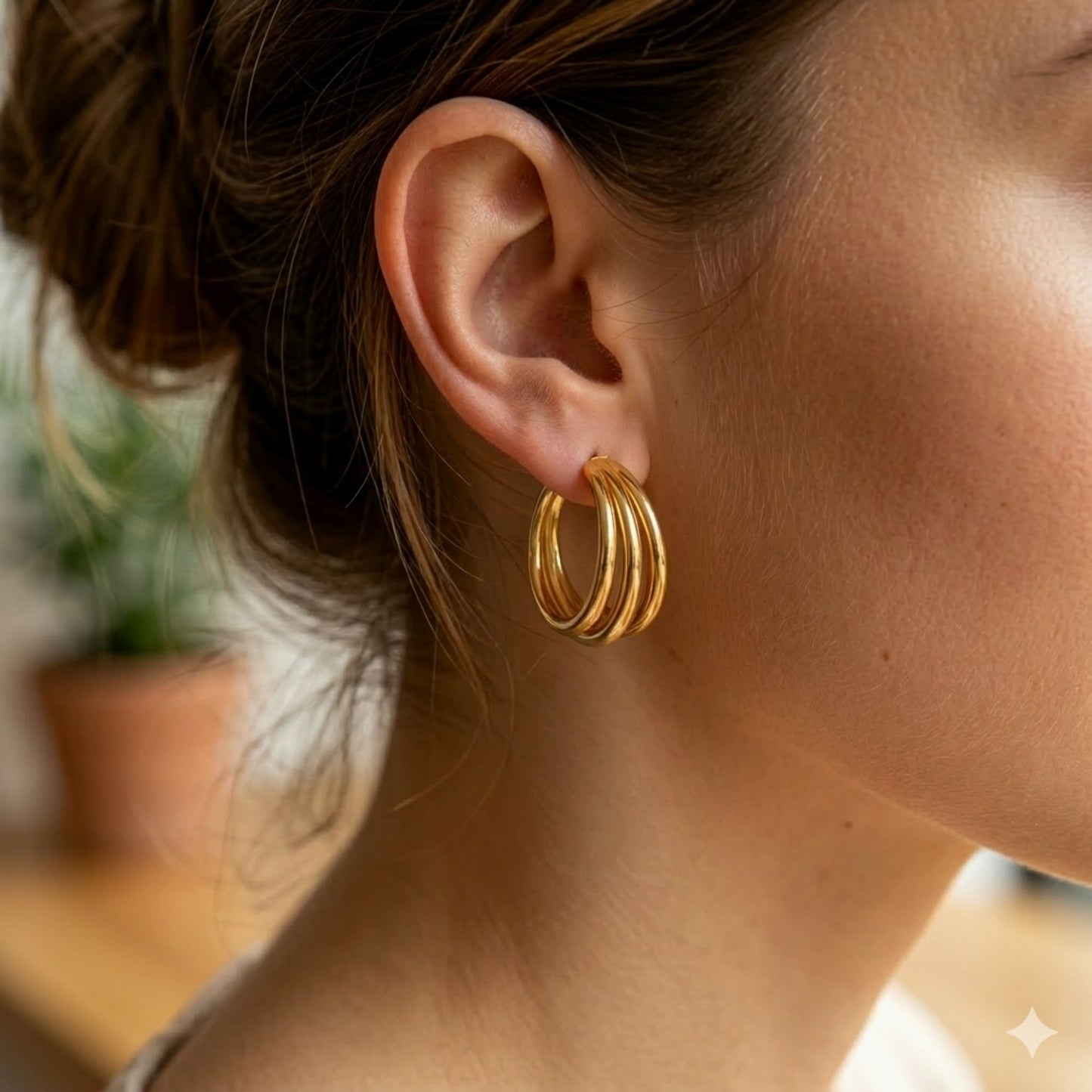 0.5" Gold Tone Triple Layer Hoop Earrings – Lightweight Statement Jewelry