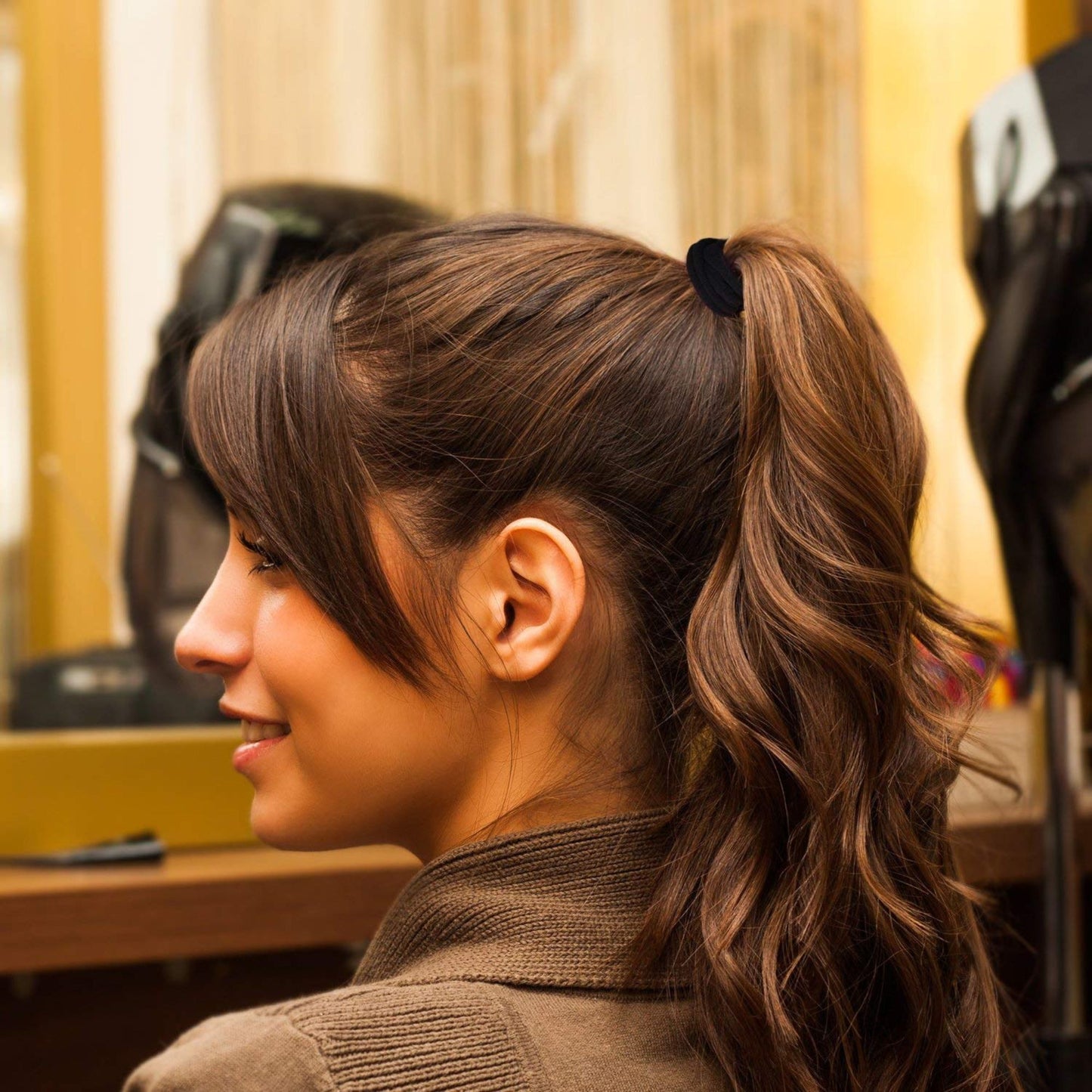 4" Black Elastic Hair Ties for Girls & Women, 5 Pcs Hair Bands lifestyle use image