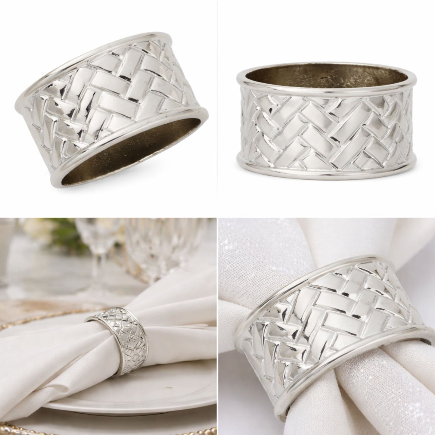 Cardiff Silver Napkin Ring – Elegant Woven Metal Table Holder: 1 Ring Napkin Rings lifestyle use image