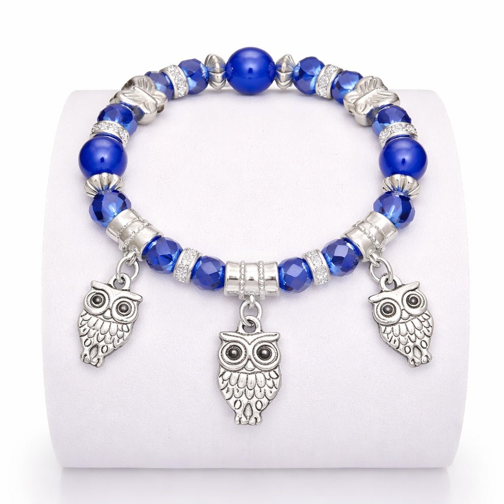Crystal Beaded Bracelet Owl Charm Blue lifestyle use image