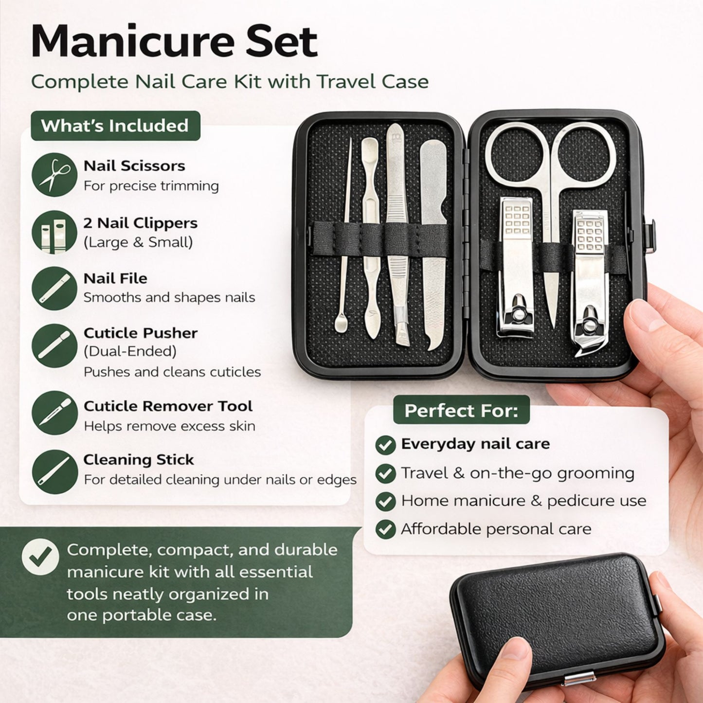 8 Pcs Compact Manicure Set with Case Nail Clippers, Scissor, Tweezers & Nail Tools Manicure Tool Sets Nails product image 5