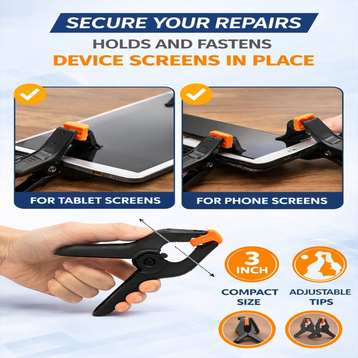 3 Inch Black Spring Clamp Clips | Phone & Tablet Screen Repair Clamp 2 Pc Set