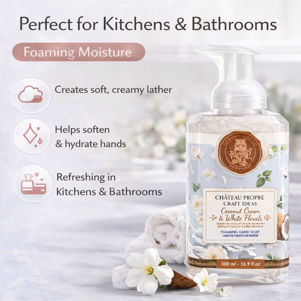 16.9 FL OZ Chateau Propre Coconut Cream & White Florals Foaming Hand Soap lifestyle use image