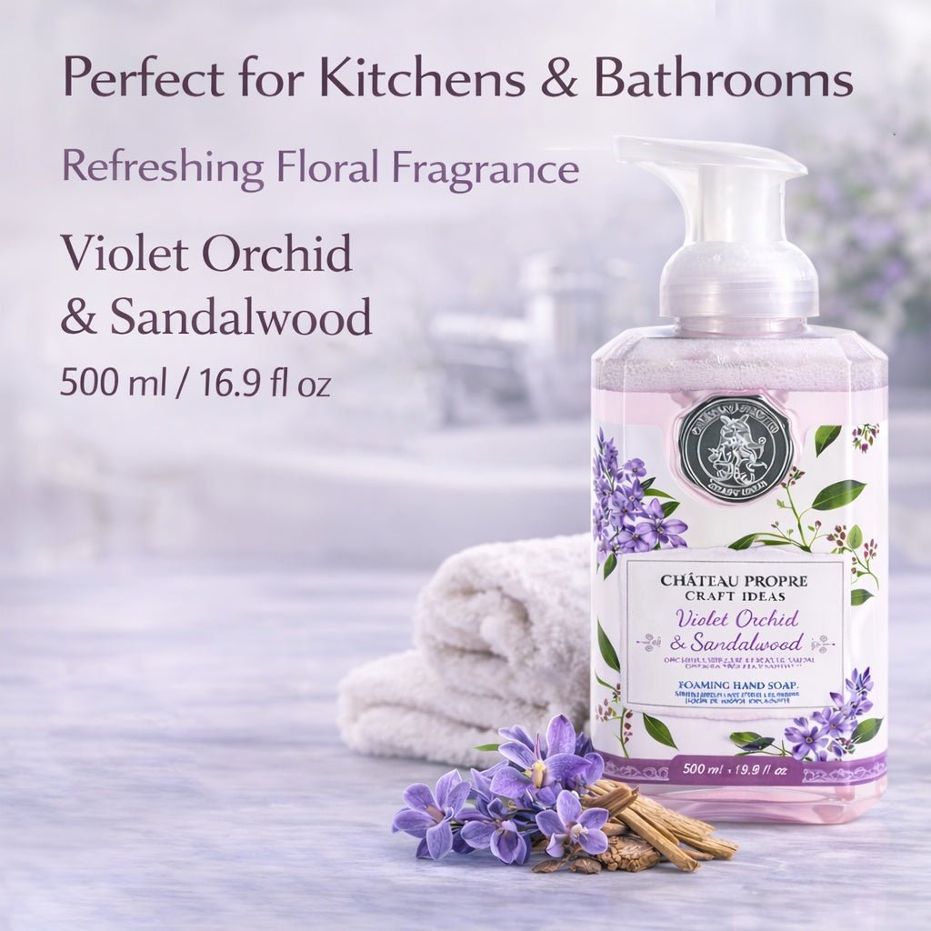 16.9 FL OZ Chateau Propre Violet Orchid & Sandalwood Foaming Hand Soap lifestyle use image