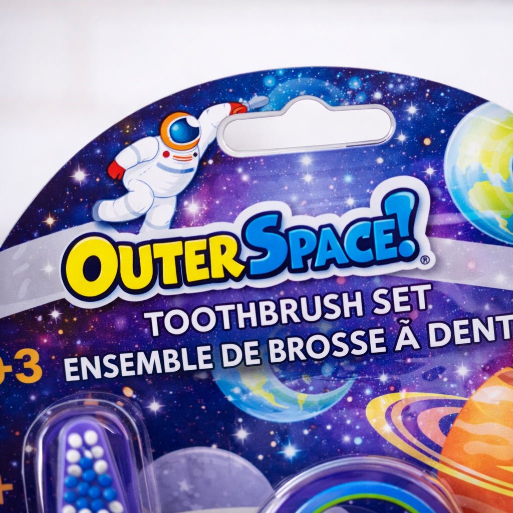 Oral Fusion Kids Toothbrush 3PK w/ Cup Outer Space Kids Toothbrush Set lifestyle use image