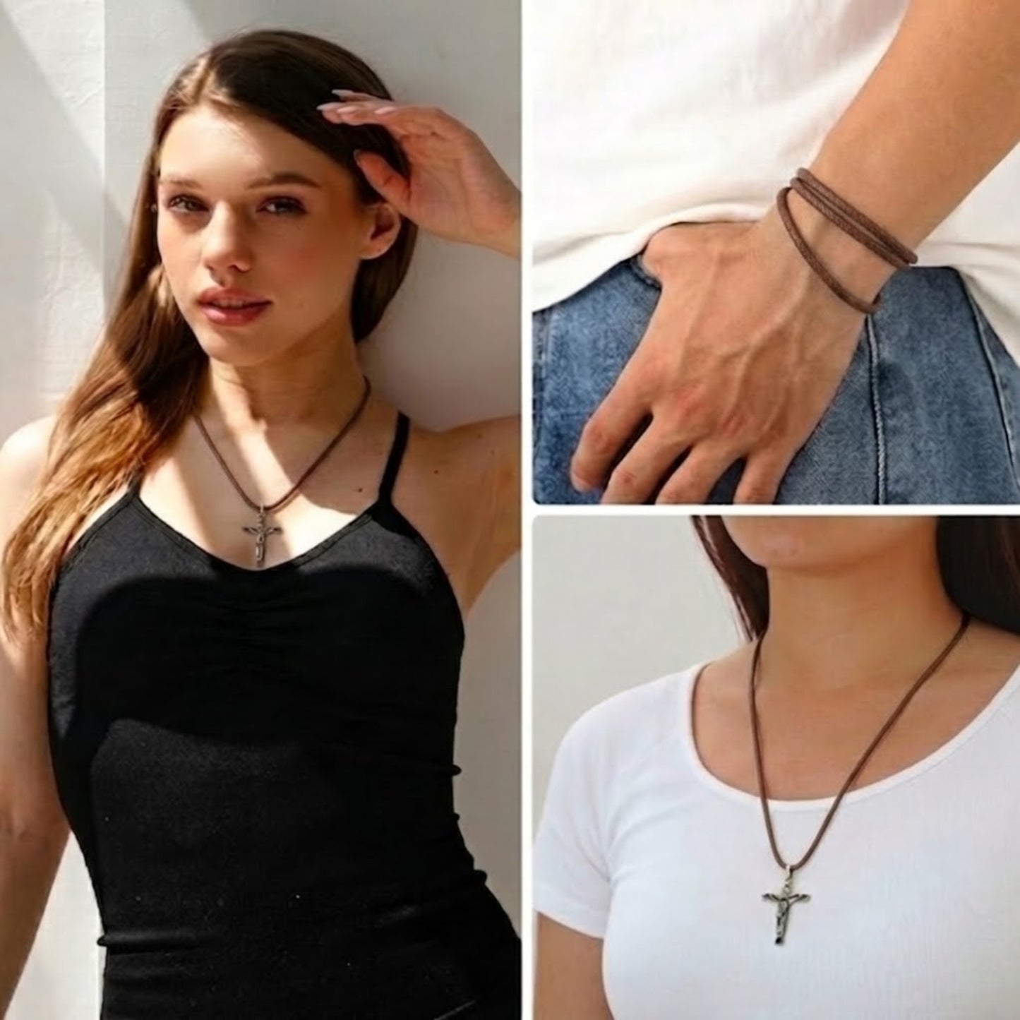 24" Waxed Leather Necklace Cord with Adjustable Lobster Clasp Necklaces lifestyle use image