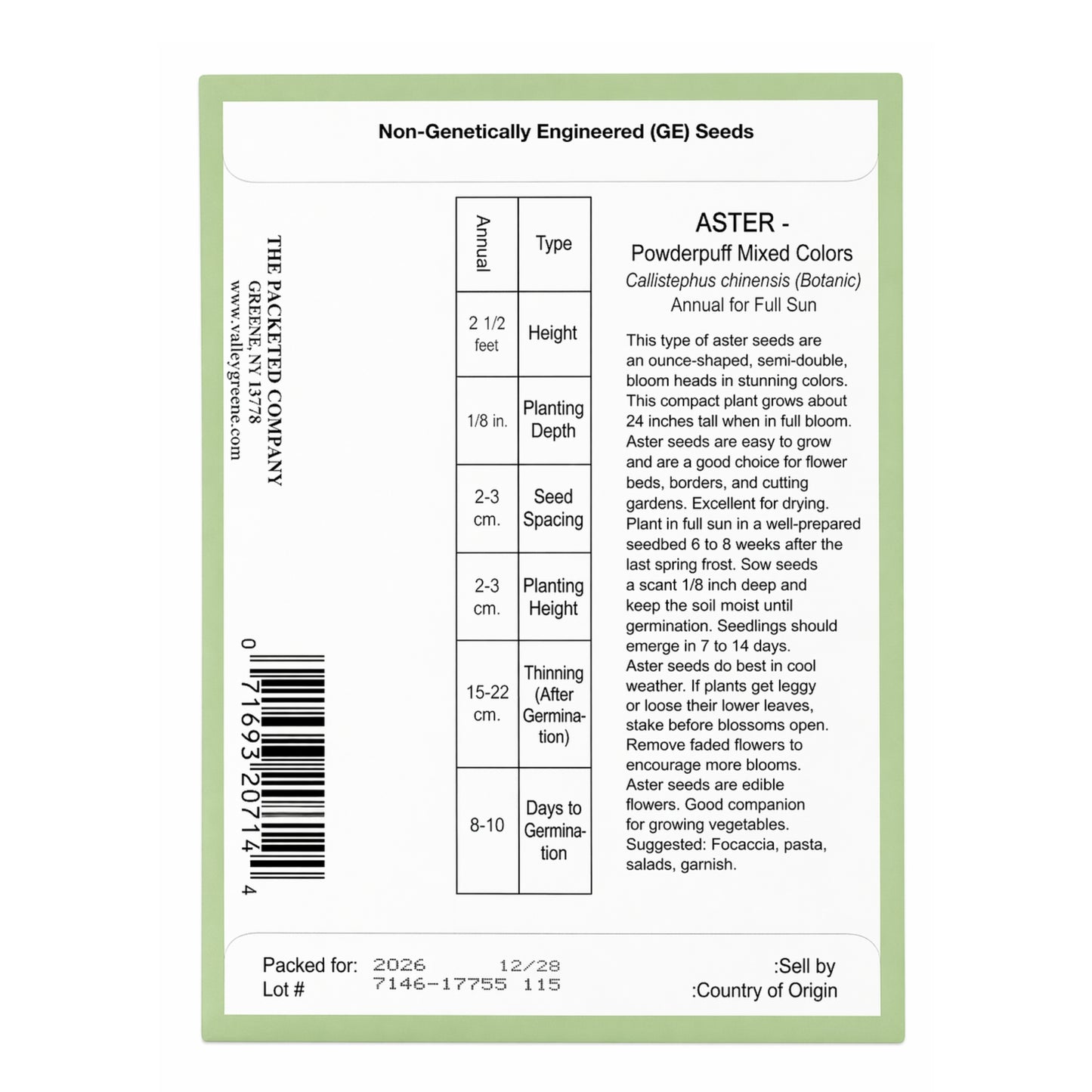 140mg Aster Powderpuff Flower Seeds Heirloom Easy Grow