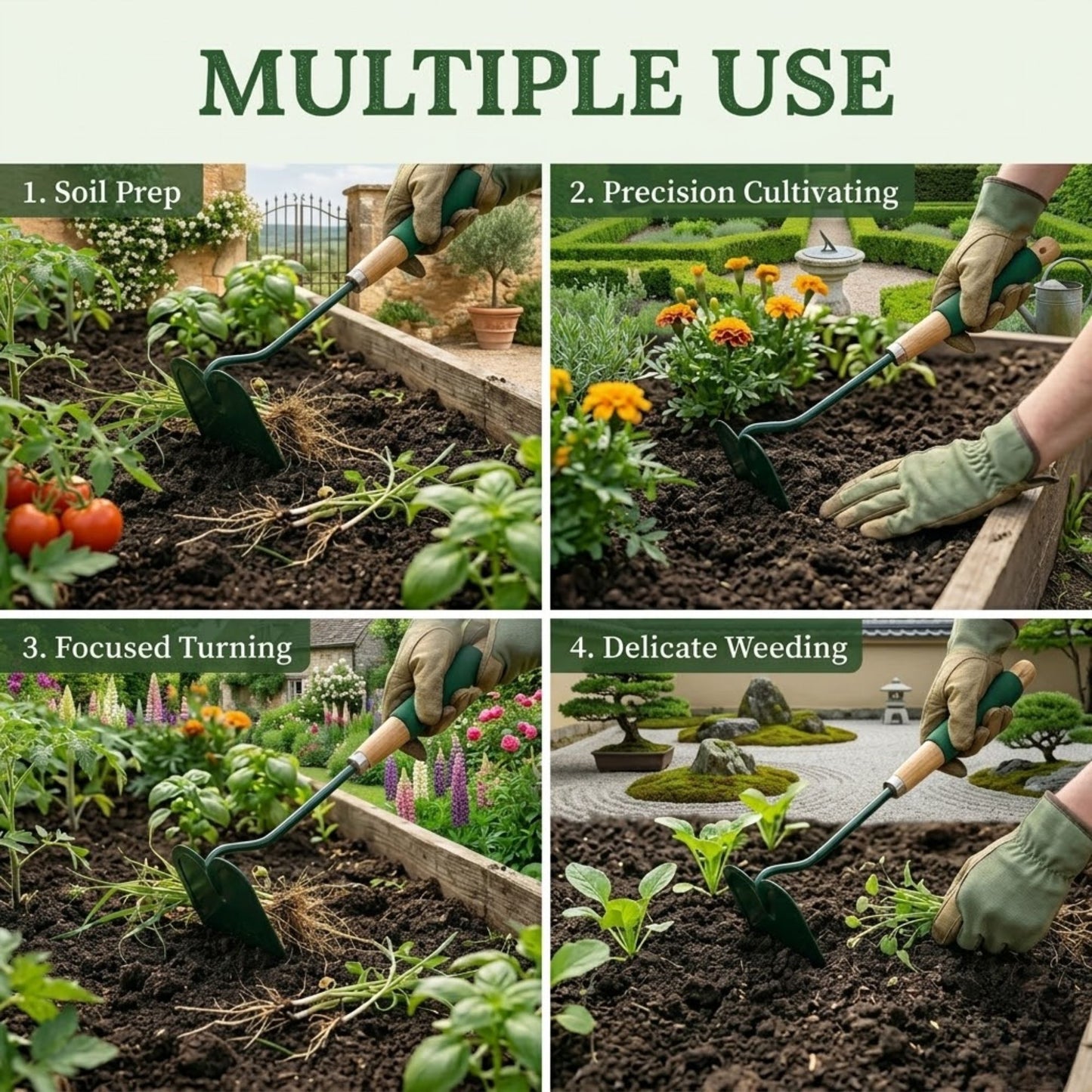 Scuffle Stirrup Hoe Garden Tool with Ergonomic Wooden Handle Garden tools lifestyle use image