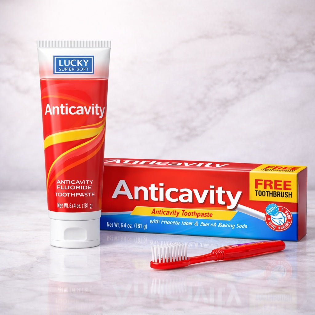 6.4 oz Anticavity Fluoride Toothpaste with Free Toothbrush lifestyle use image