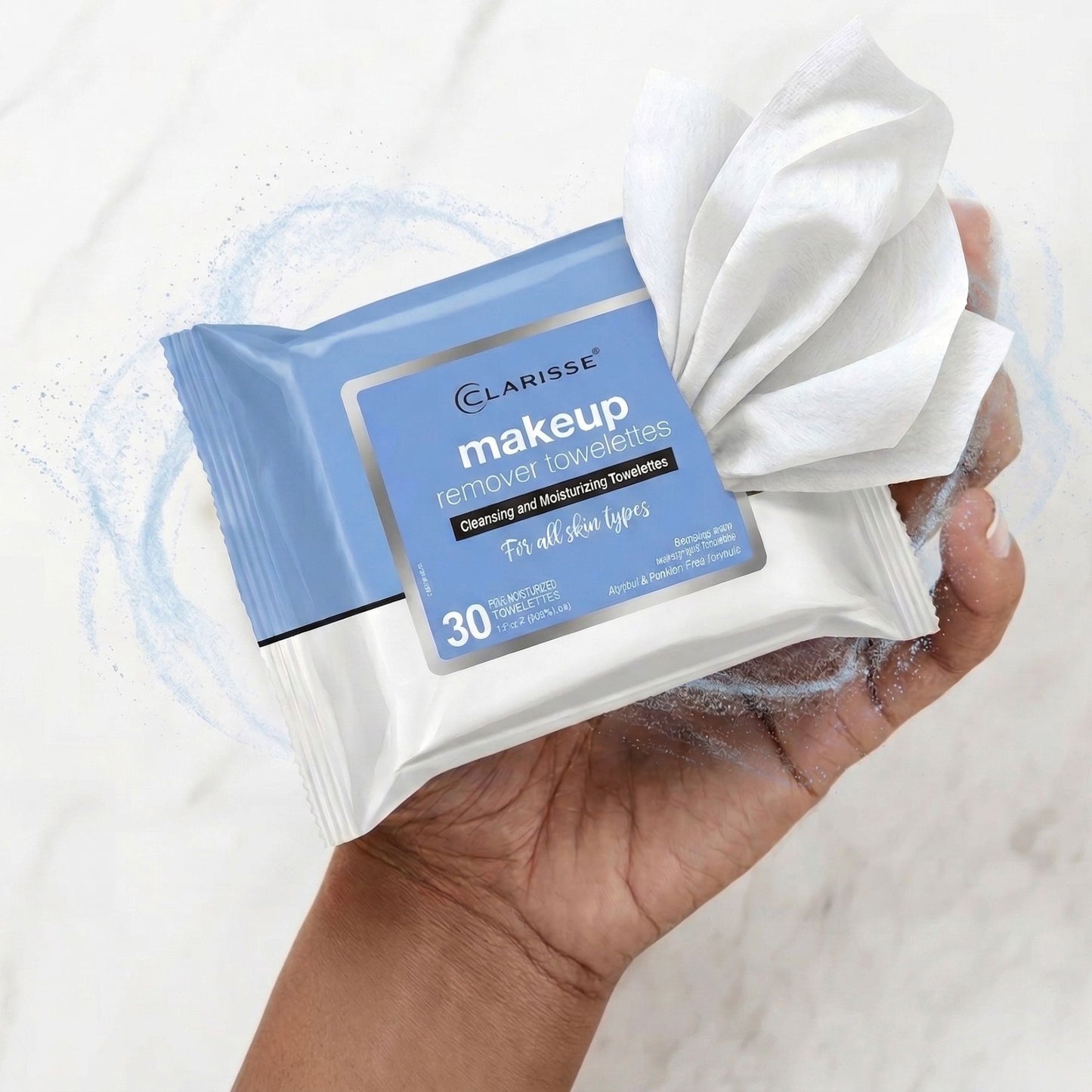 30 ct Clarisse Makeup Remover Towelettes All Skin Types lifestyle use image