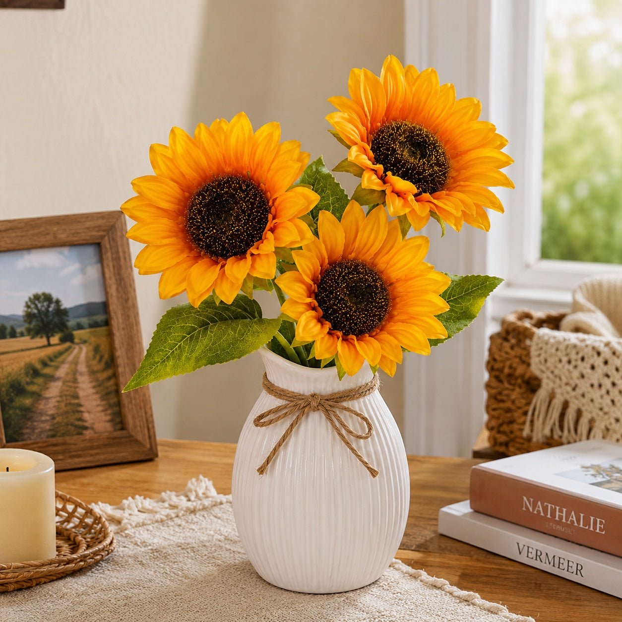 3 Head Artificial Sunflower Bouquet Faux Flowers Home Decor