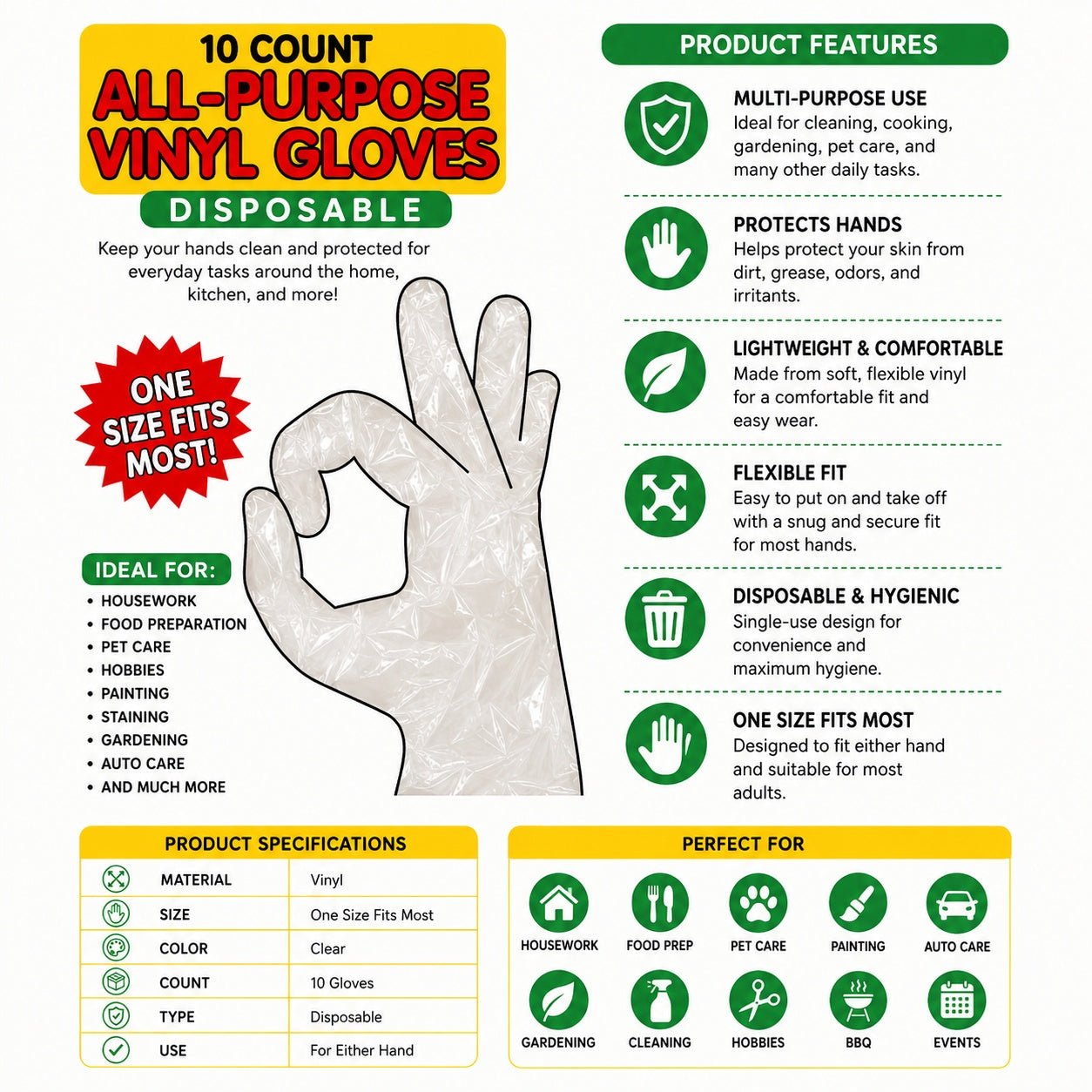 vinyl gloves for kitchen and cleaning use
