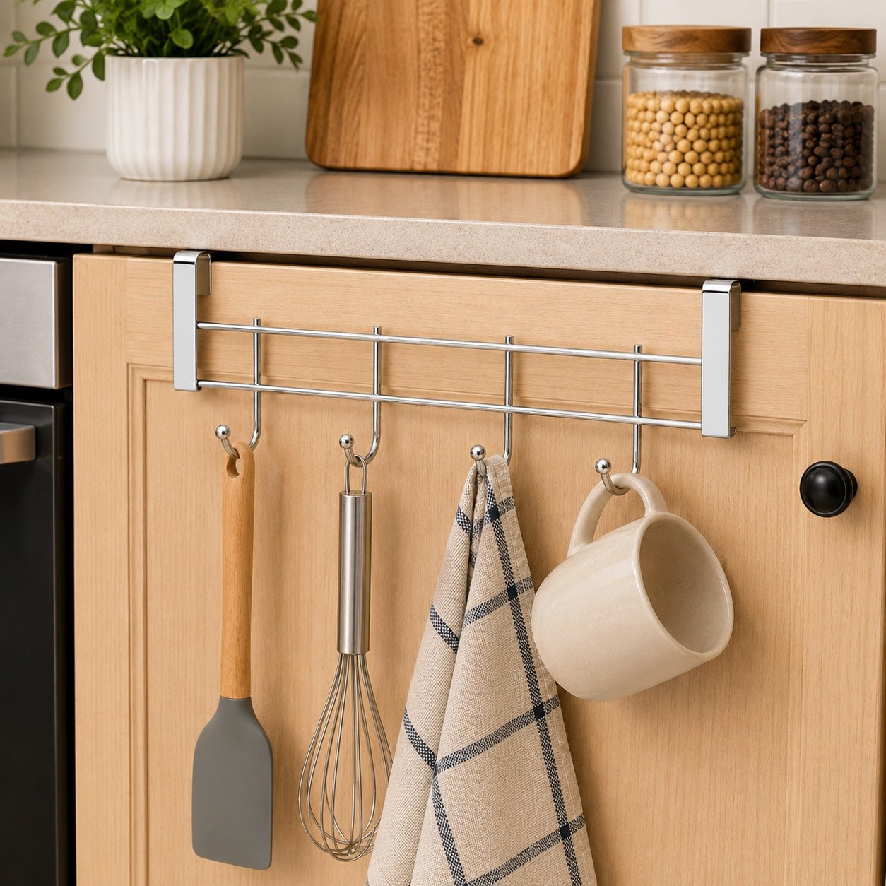 9.75" Stainless Steel Over Cabinet Hanger Rack Multi Hook