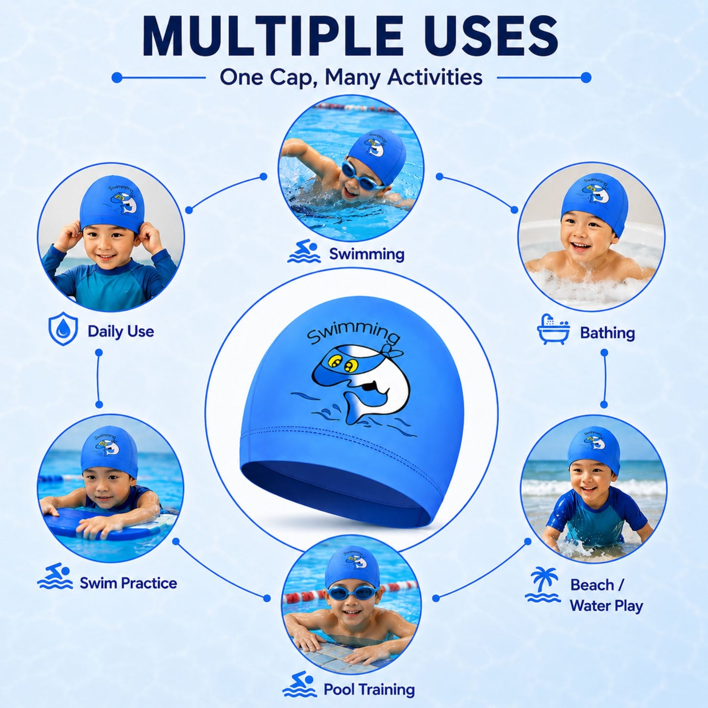 WENFEI Waterproof Silicone Kids Swim Cap for Boys Girls