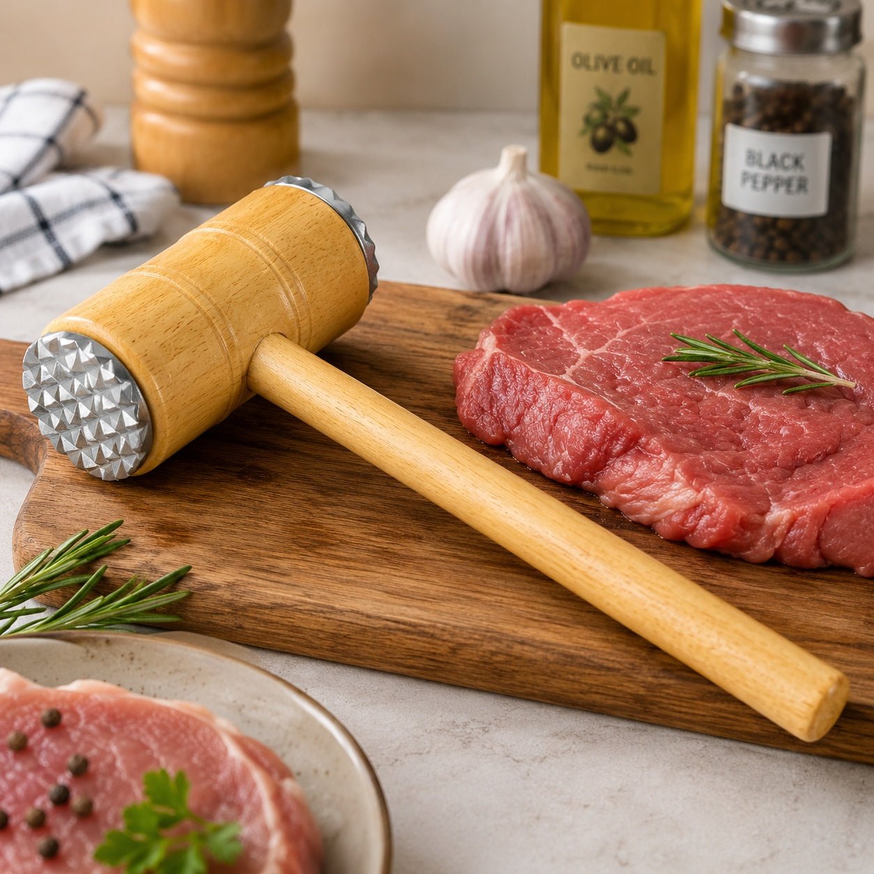 8" Wooden Meat Tenderizer Hammer Double Sided Mallet