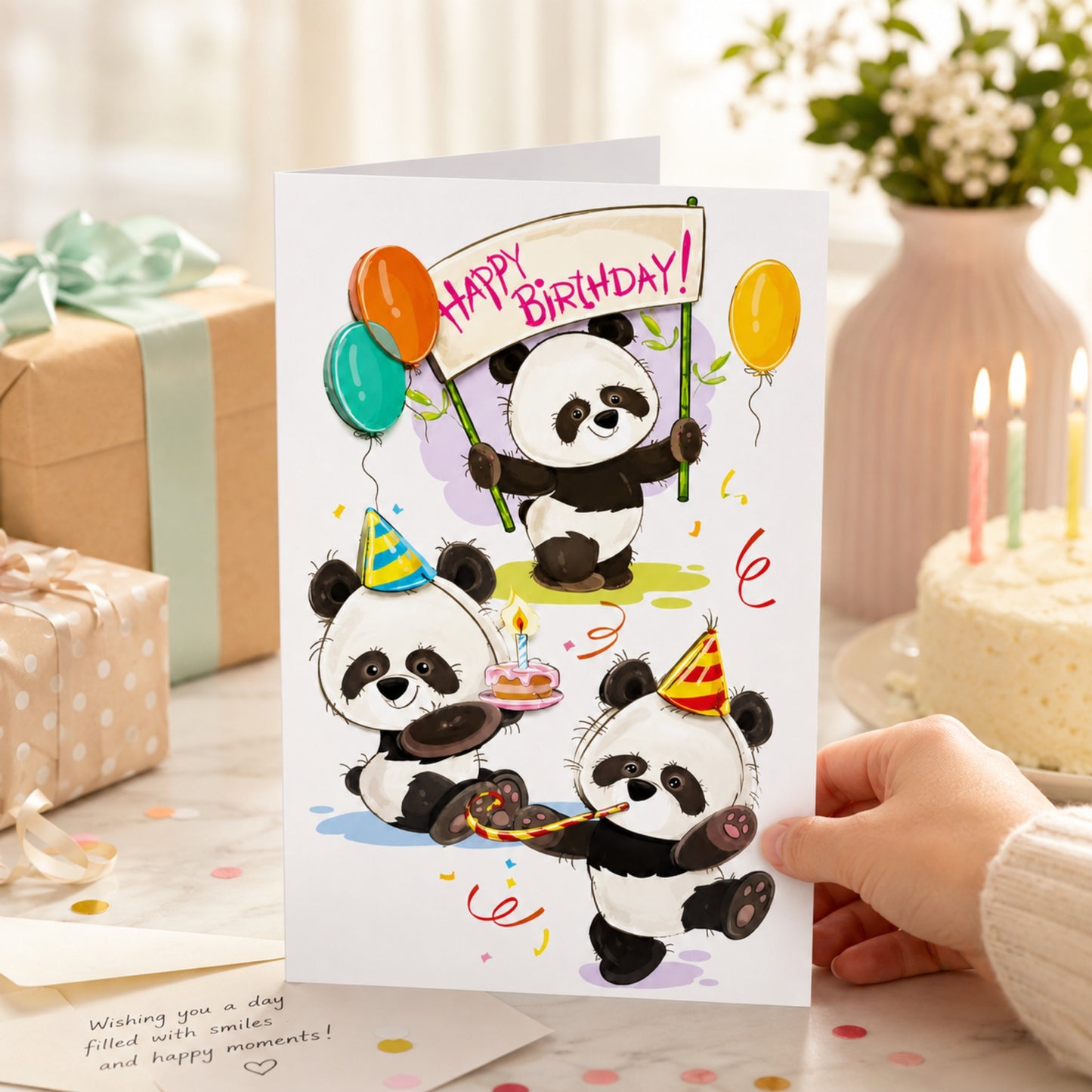 Happy Birthday 3D Panda Celebration Greeting Card