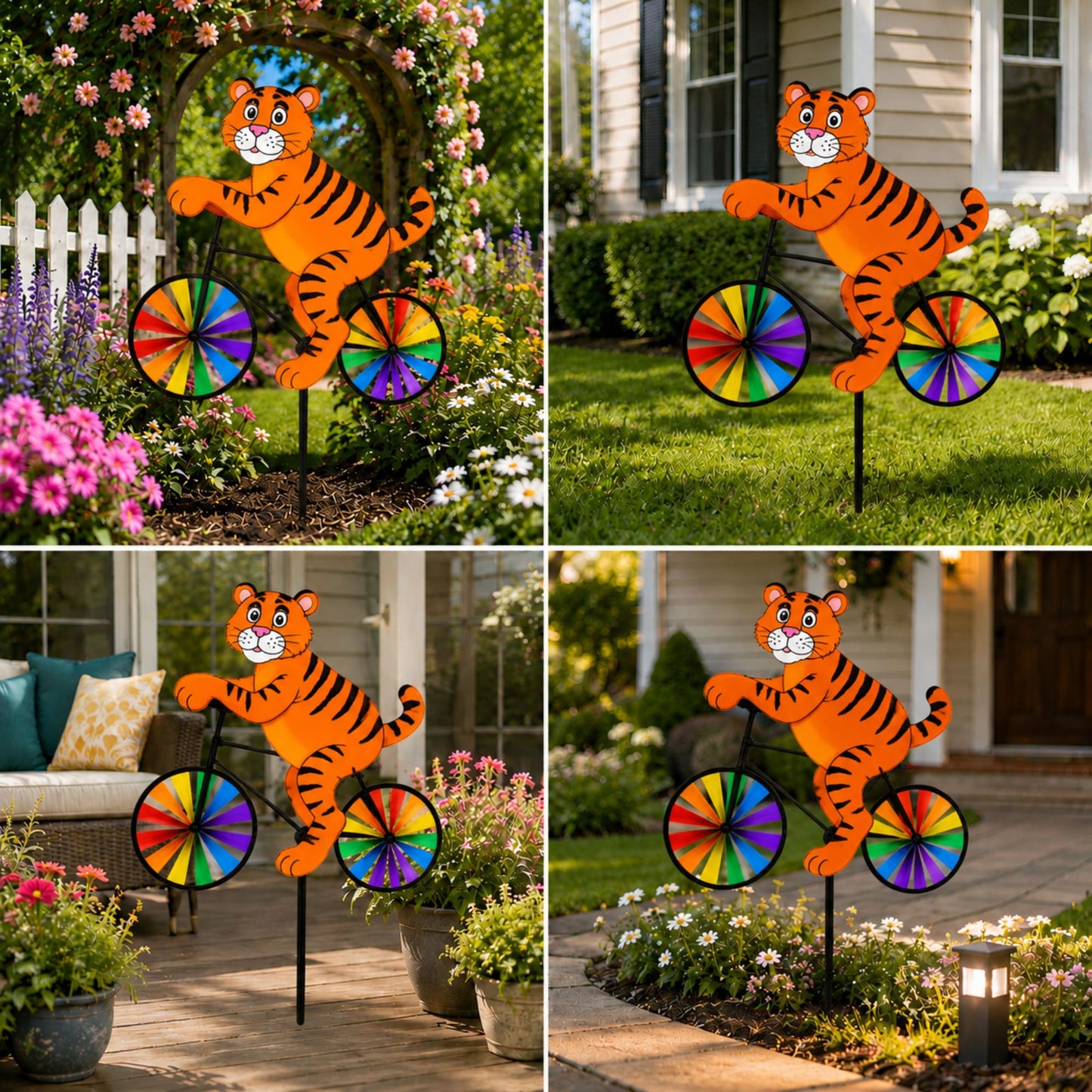 21 x 36 Inch Tiger Bike Wind Spinner Yard Decor