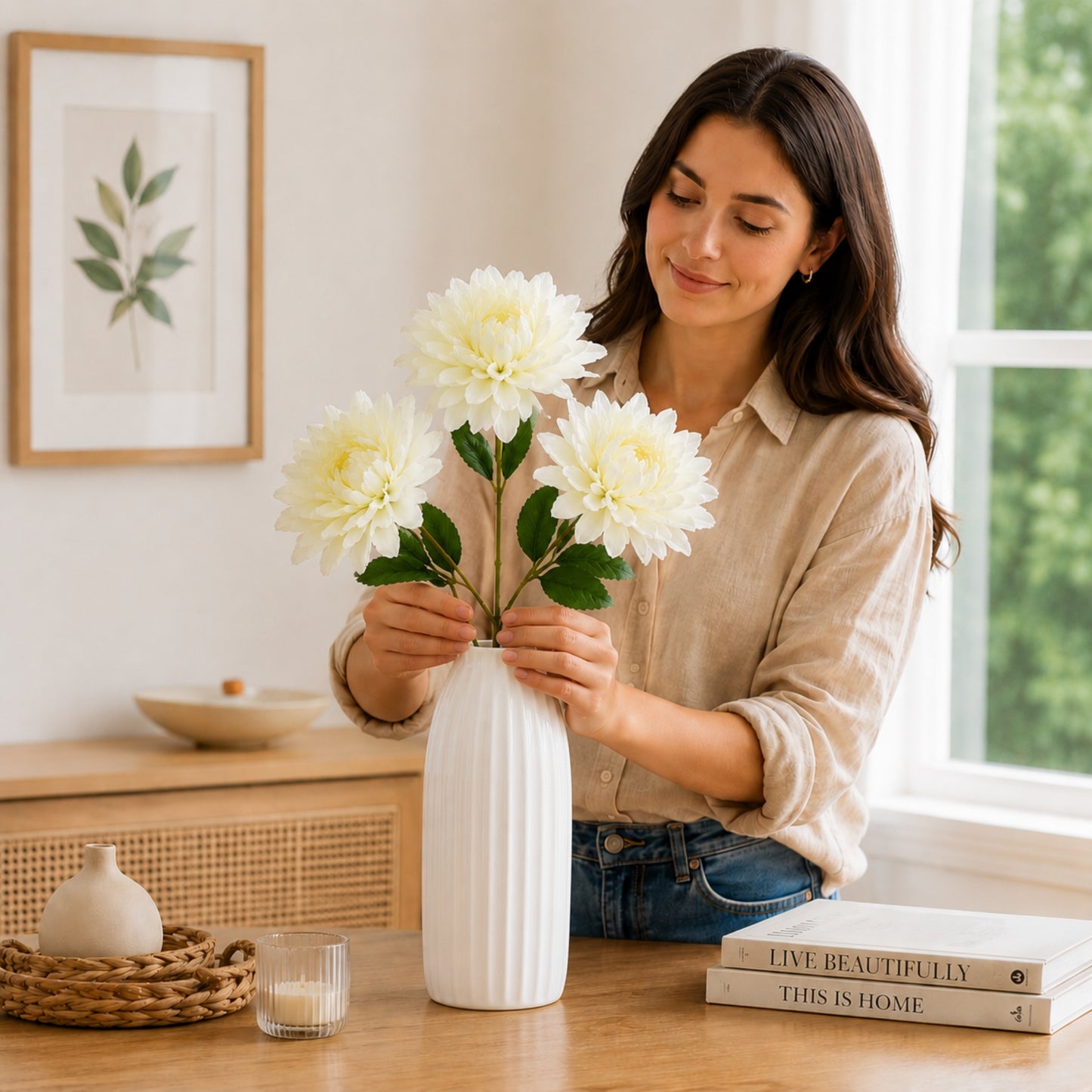 Realistic Artificial Dahlia Bloom Stem for Floral Decor