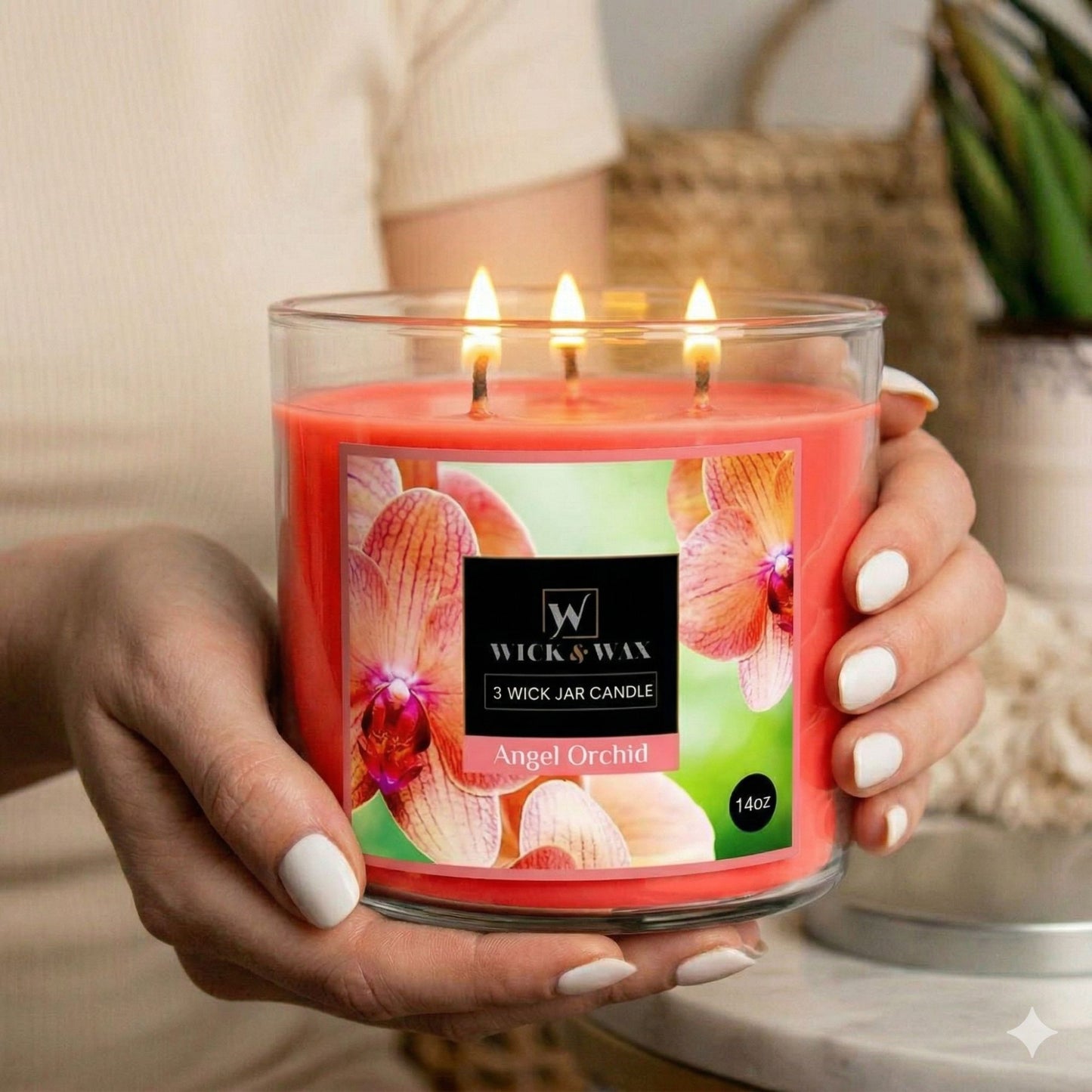 14 oz Wick and Wax Angel Orchid 3 Wick Scented Jar Candle Candles lifestyle use image