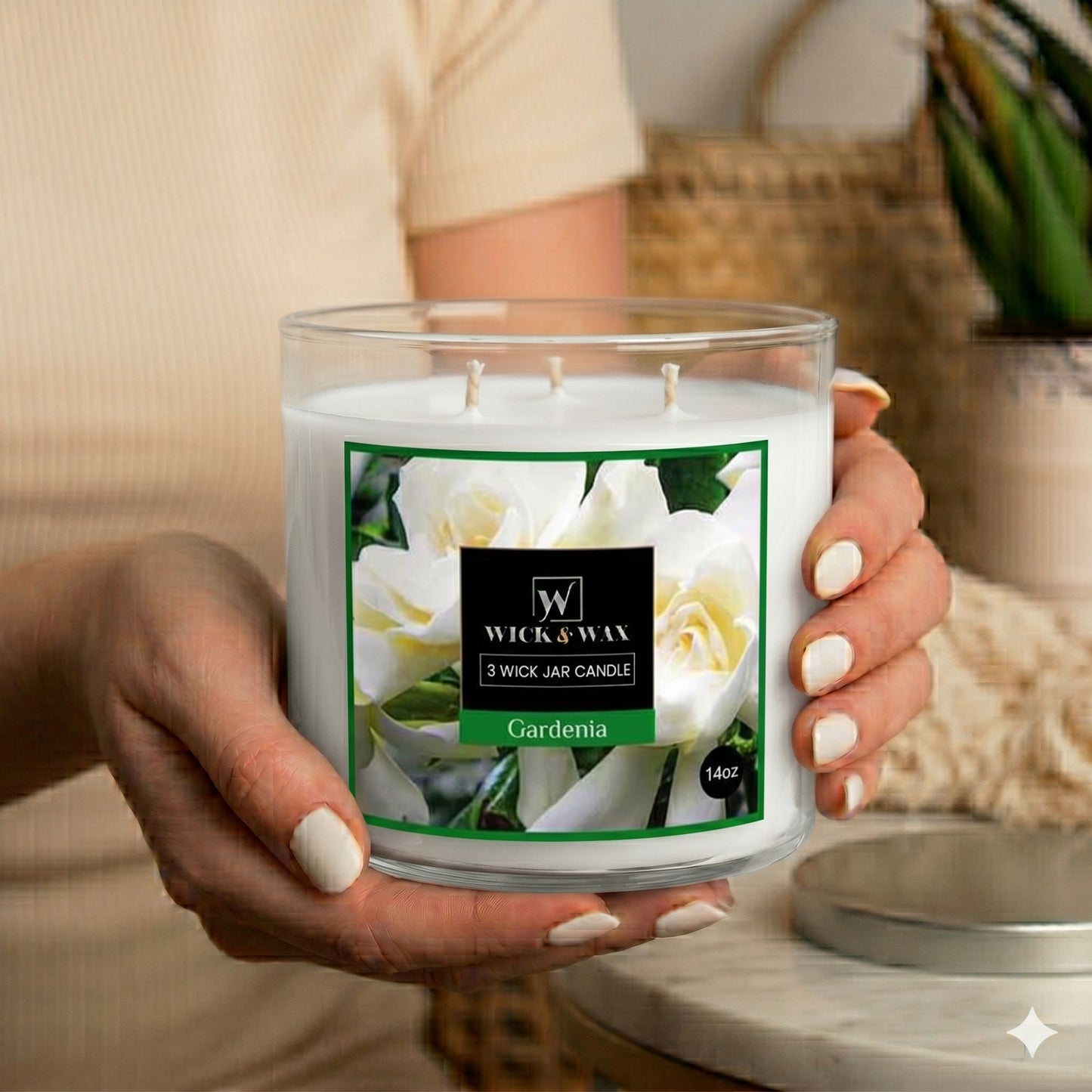14 oz Wick & Wax Gardenia Scented Jar Candle Candles lifestyle use image