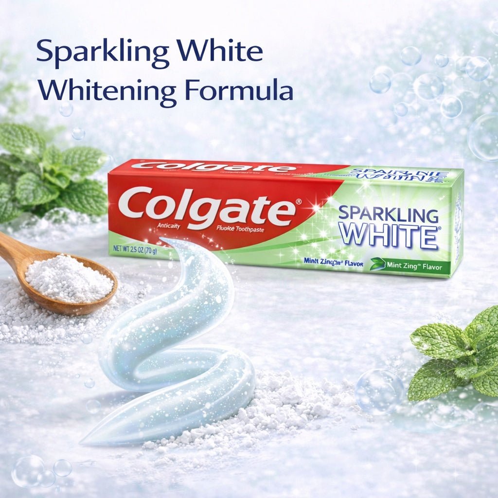 2.5 OZ Colgate Sparkling White Mint Zing Whitening Toothpaste lifestyle use image