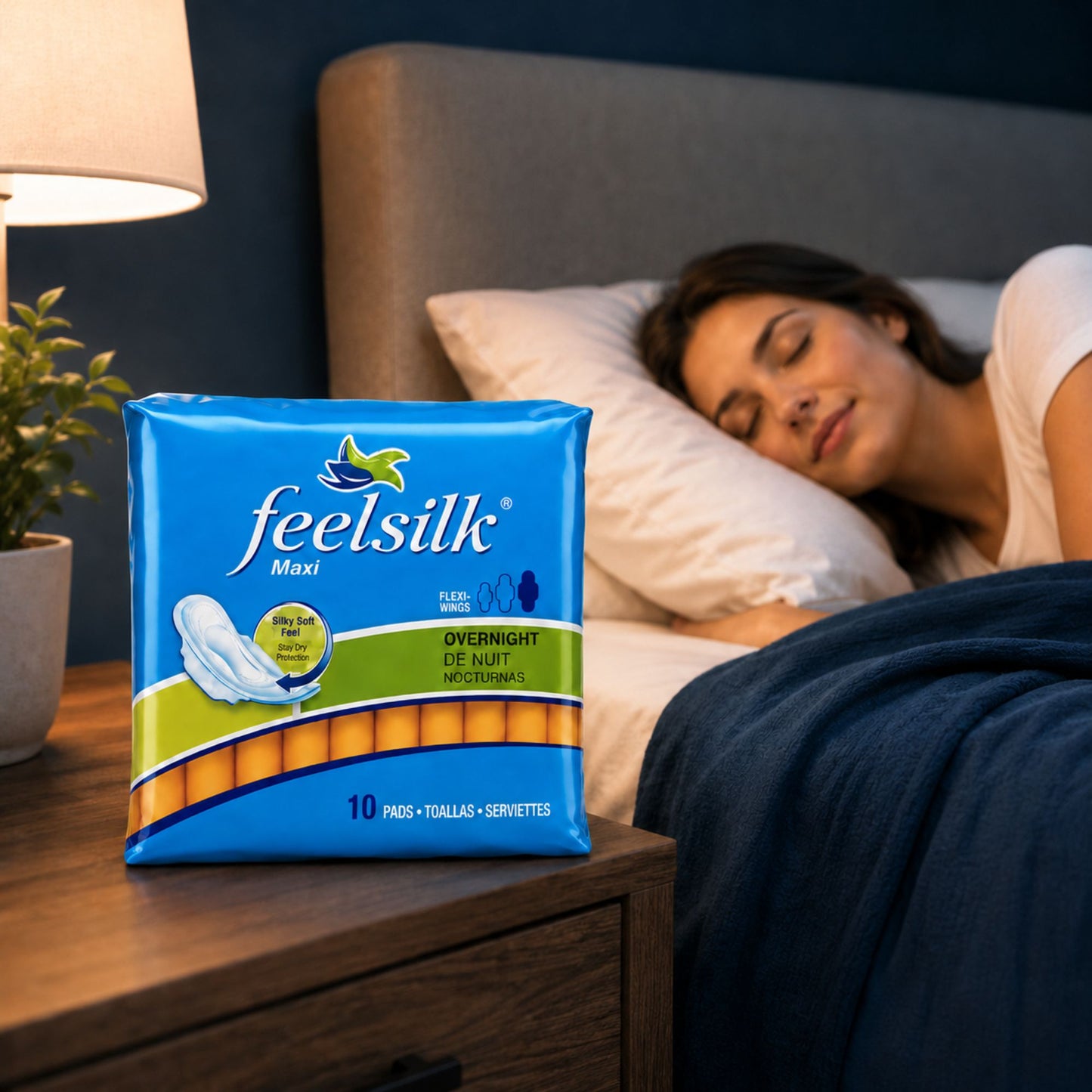 Feelsilk Maxi Overnight Pads 10 Count Flexi Wings Leak Protection