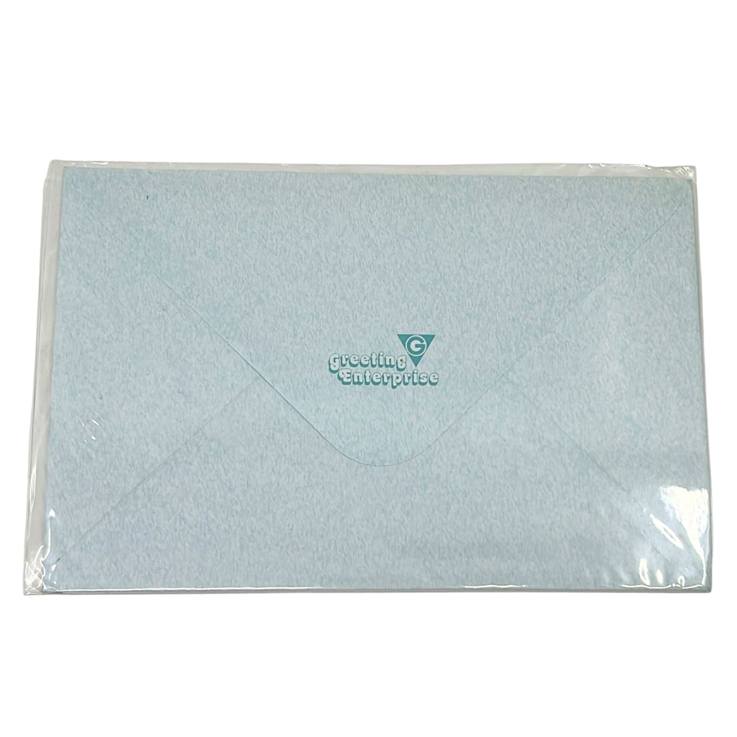 Light blue envelope with a logo on a white background