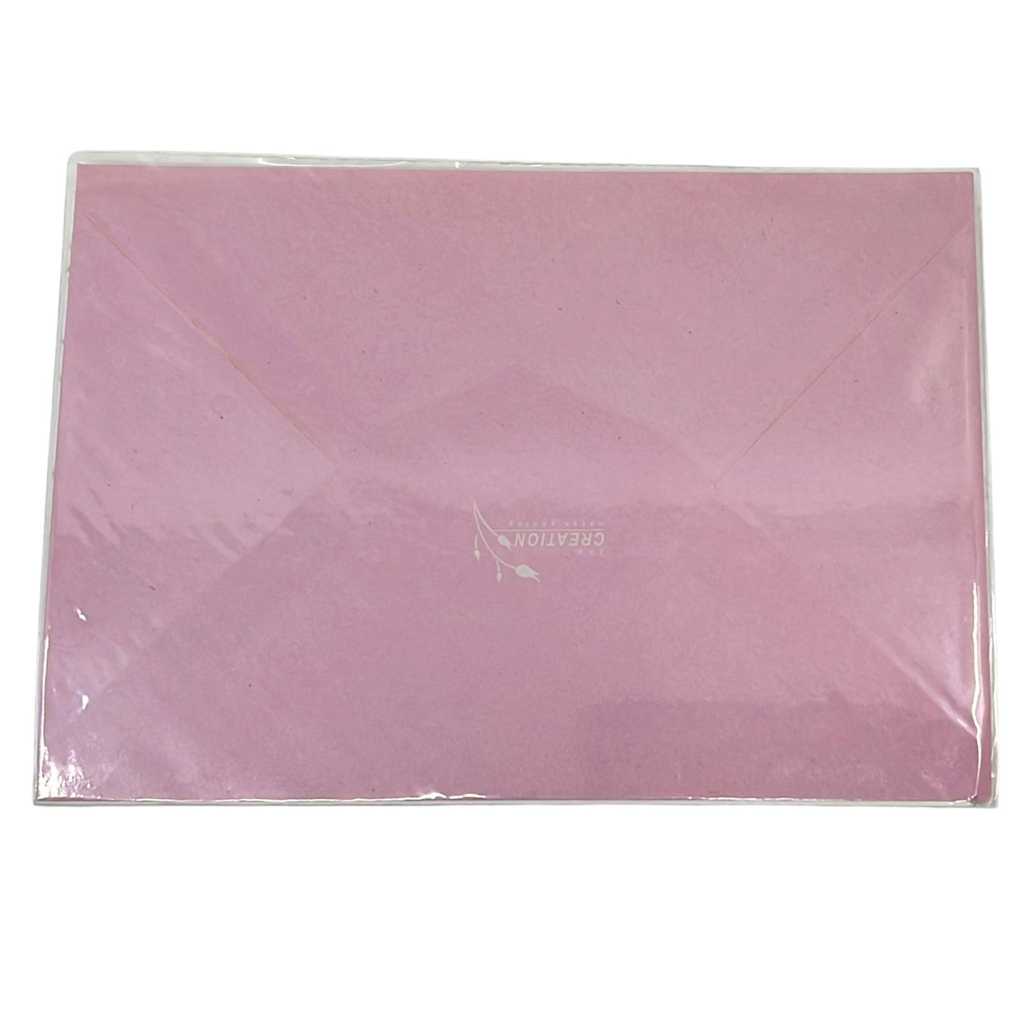 Pink envelope with a brand logo on a white background