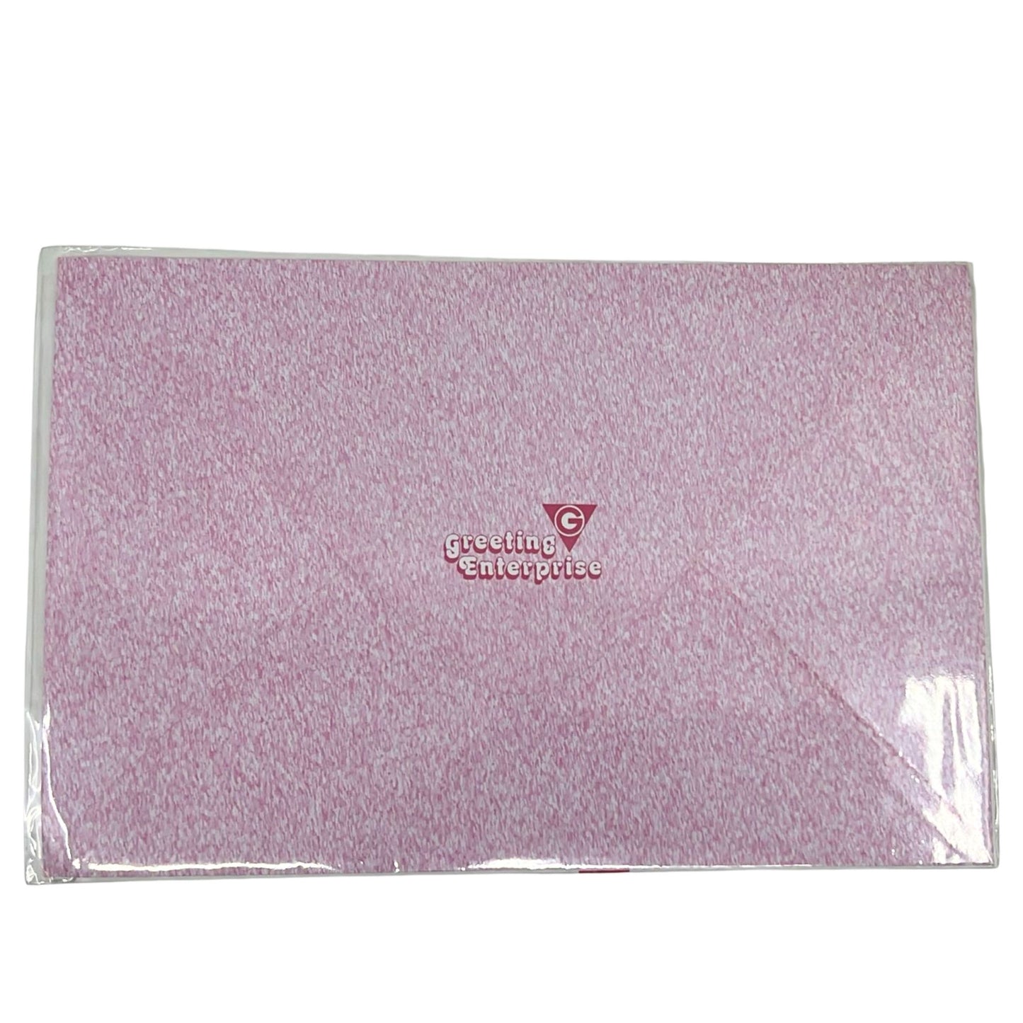 Pink textured envelope with 'Greeting Enterprises' logo on a white background