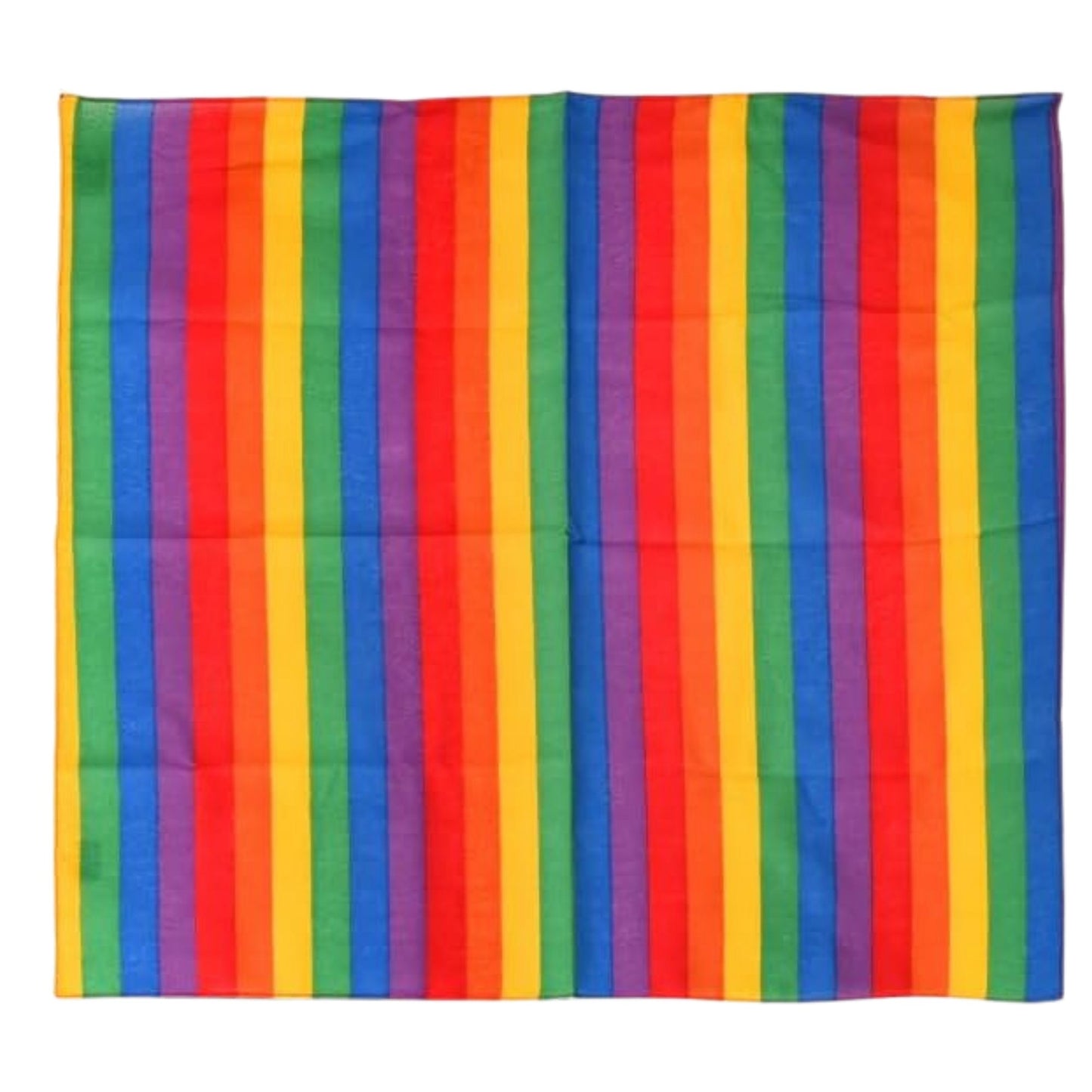 Rectangular fabric with rainbow striped pattern on a white background