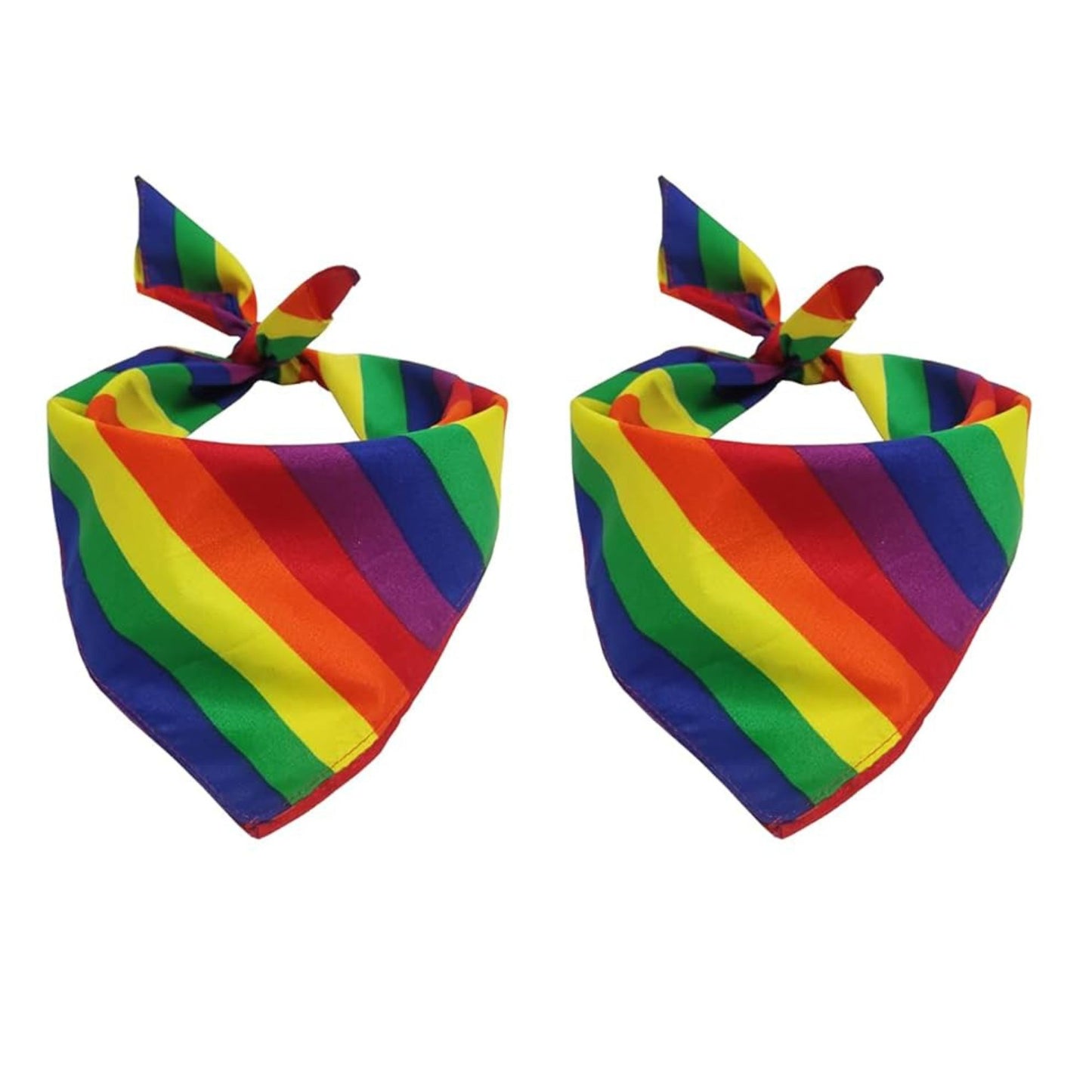 Two rainbow striped bandanas on a white background