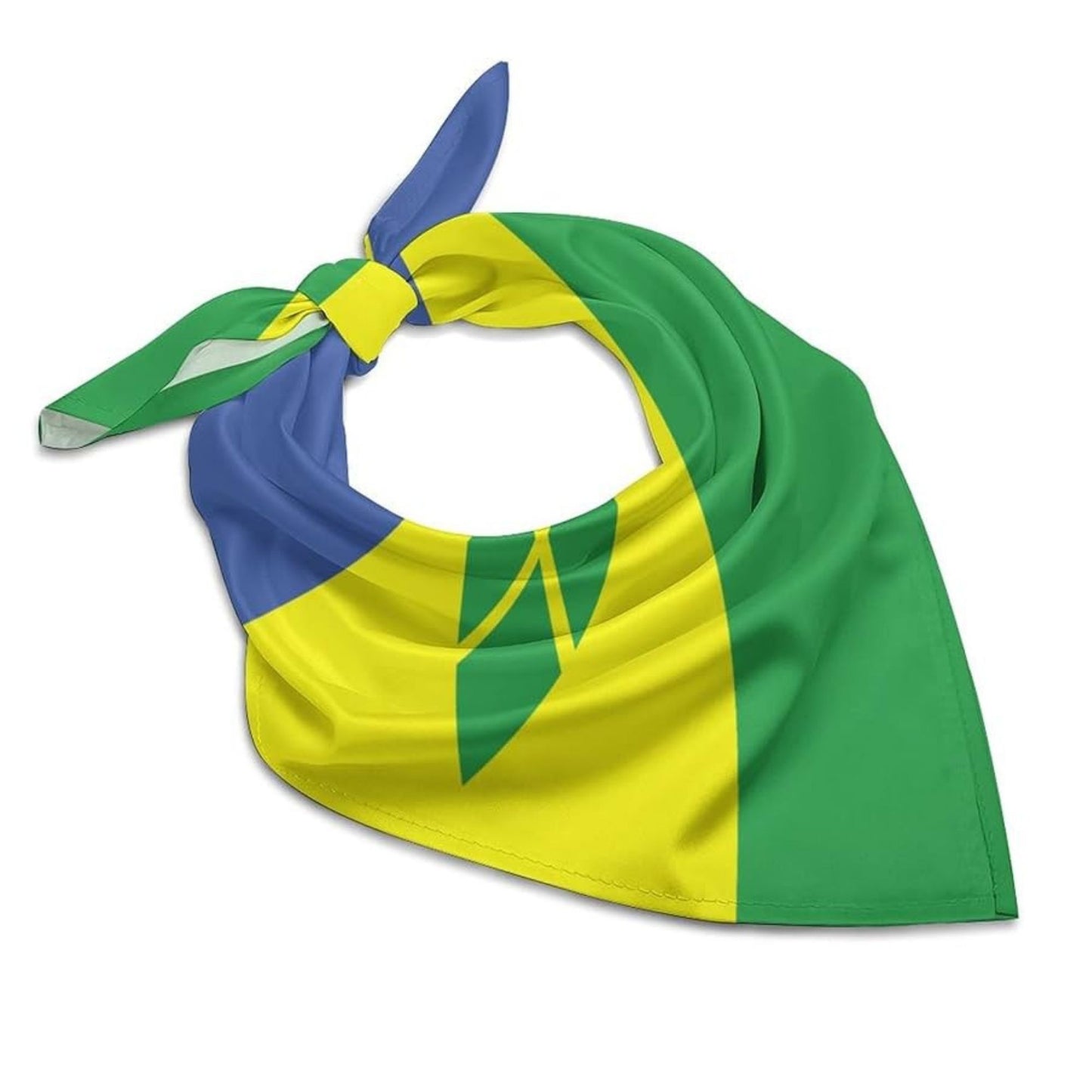 Neckerchief with green, yellow, and blue colors on a white background