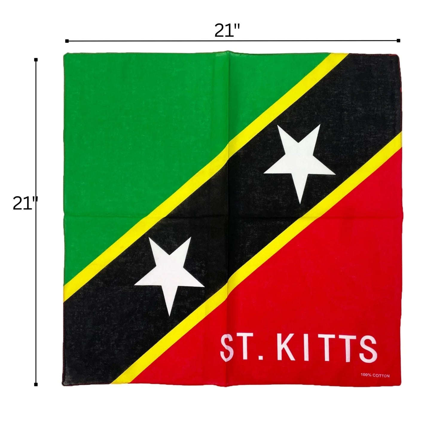 Flag of St. Kitts with dimensions on a white background