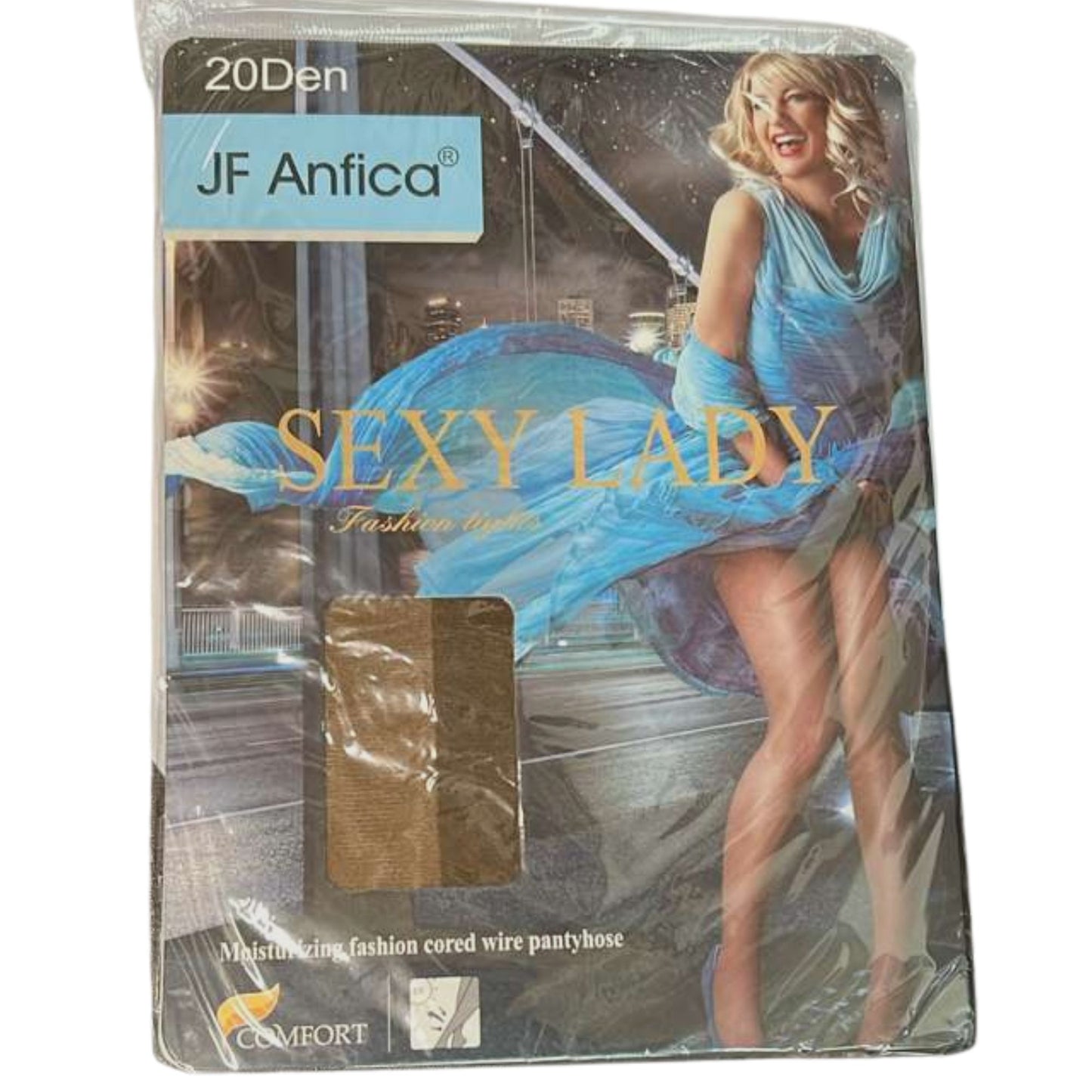 Packaged JF Anfica sexy lady pantyhose with model on the cover