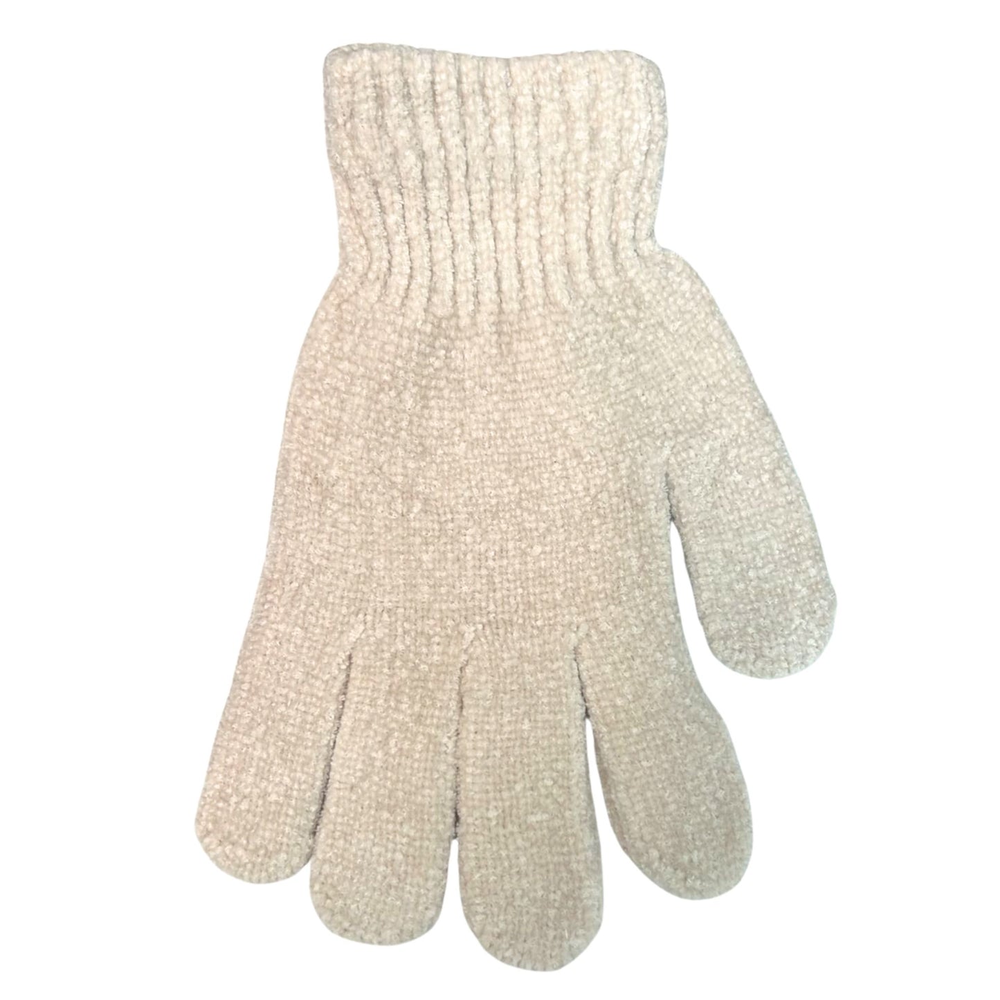 Beige knitted glove on a white background