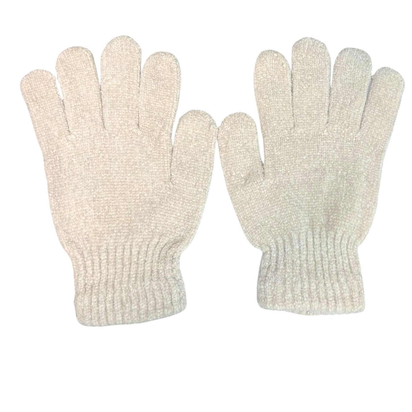 Pair of beige gloves on a white background