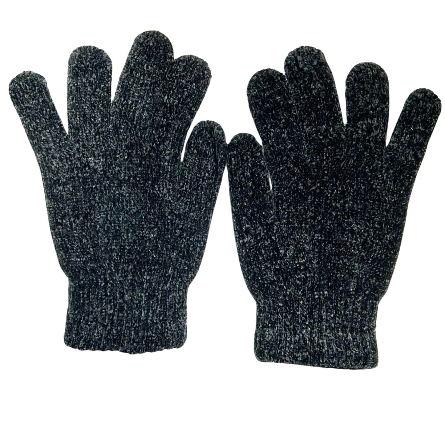 Pair of dark gray gloves on a white background