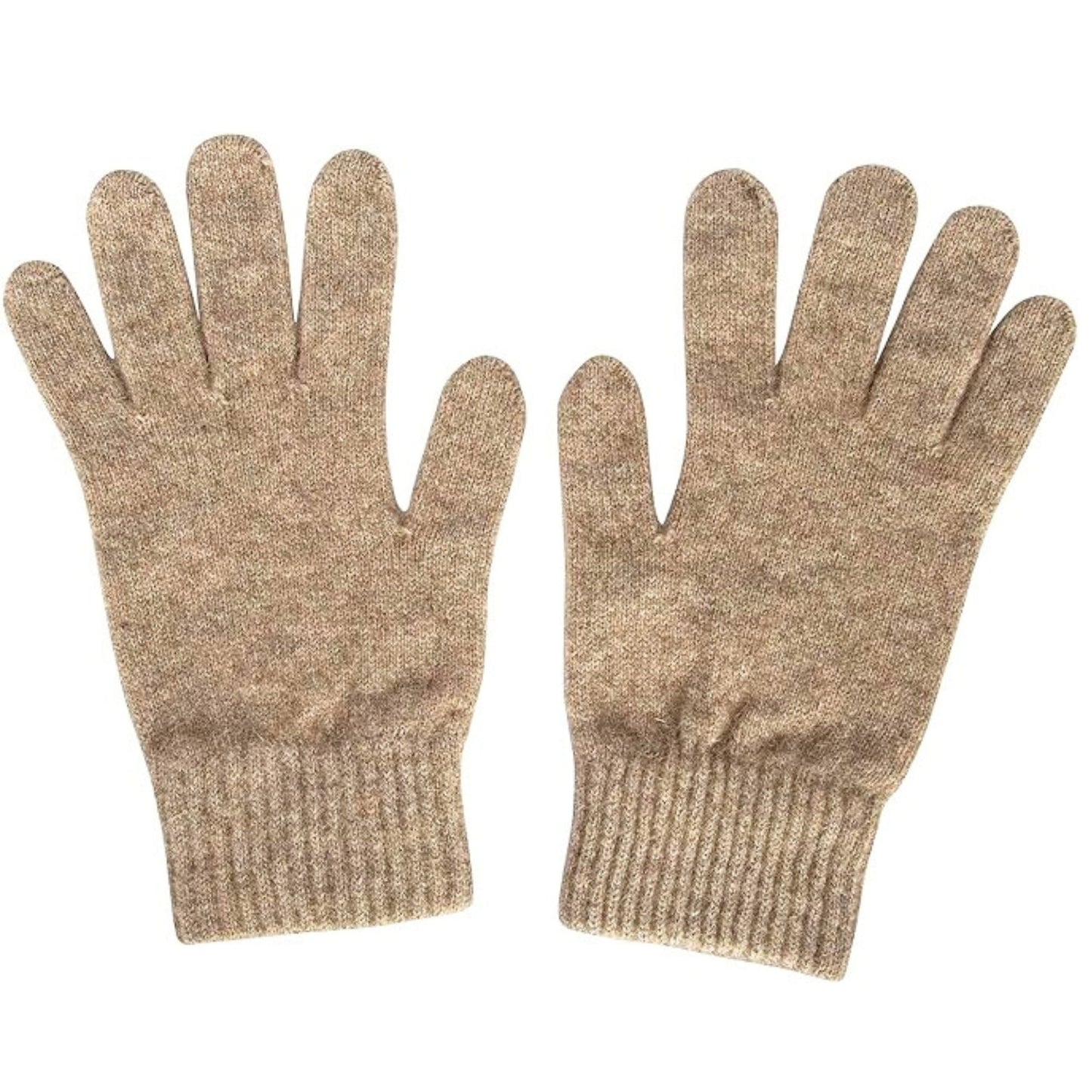 Pair of beige gloves on a white background