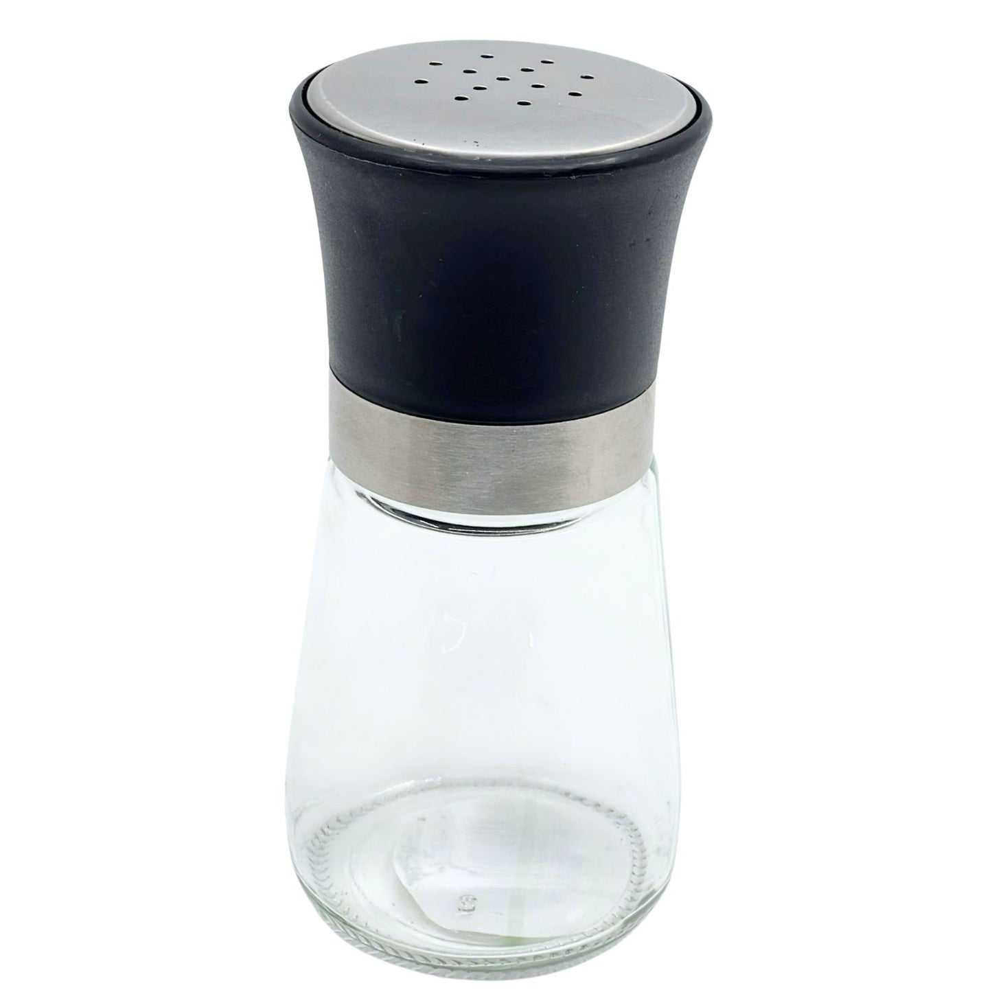 5.74 oz Glass Salt & Pepper Shaker – Silver & Black Top:1CT