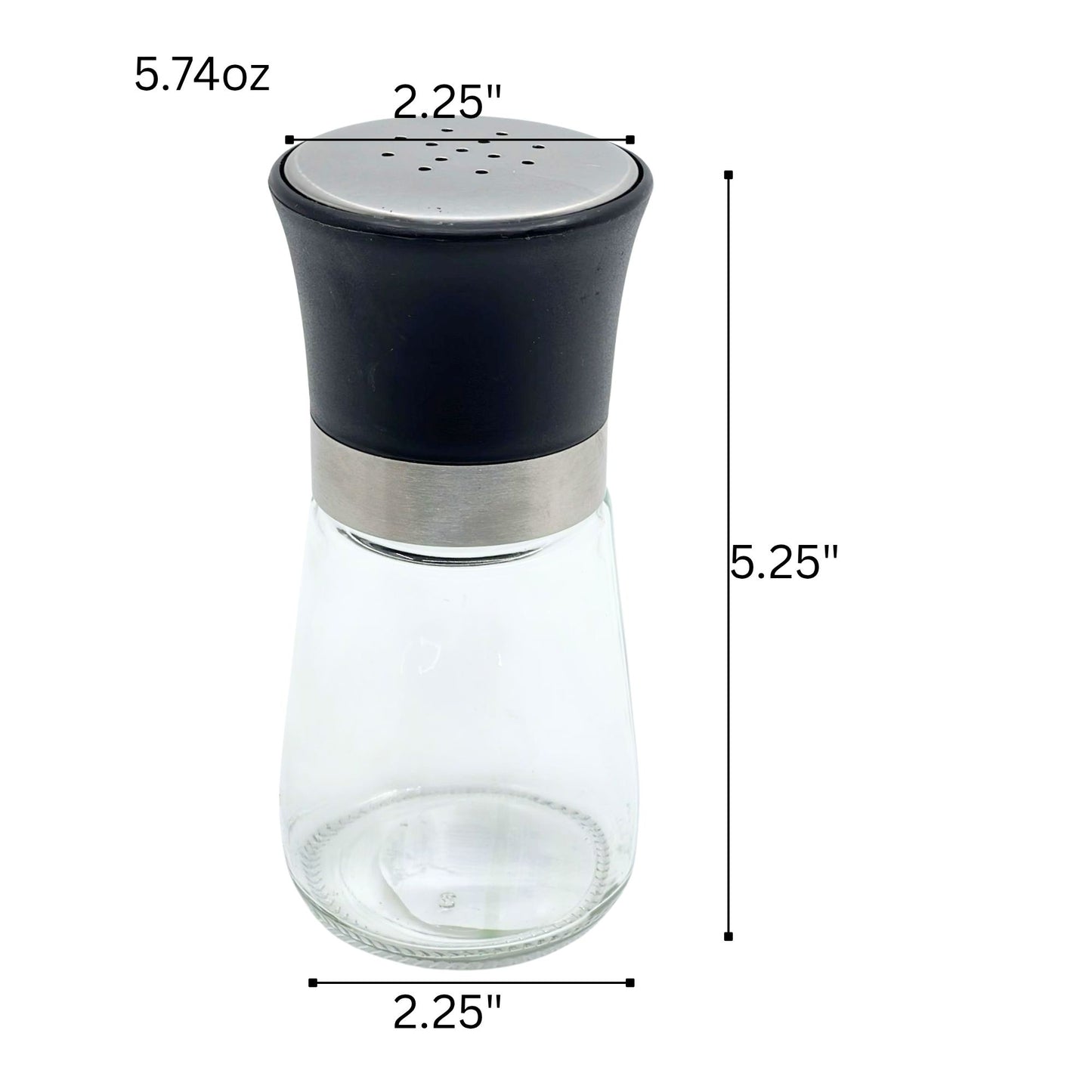 5.74 oz Glass Salt & Pepper Shaker – Silver & Black Top:1CT