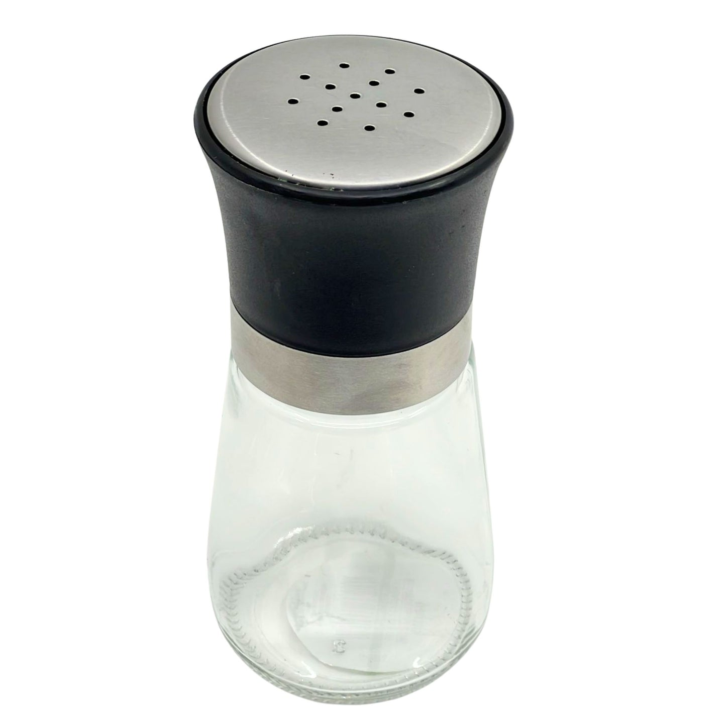 5.74 oz Glass Salt & Pepper Shaker – Silver & Black Top:1CT