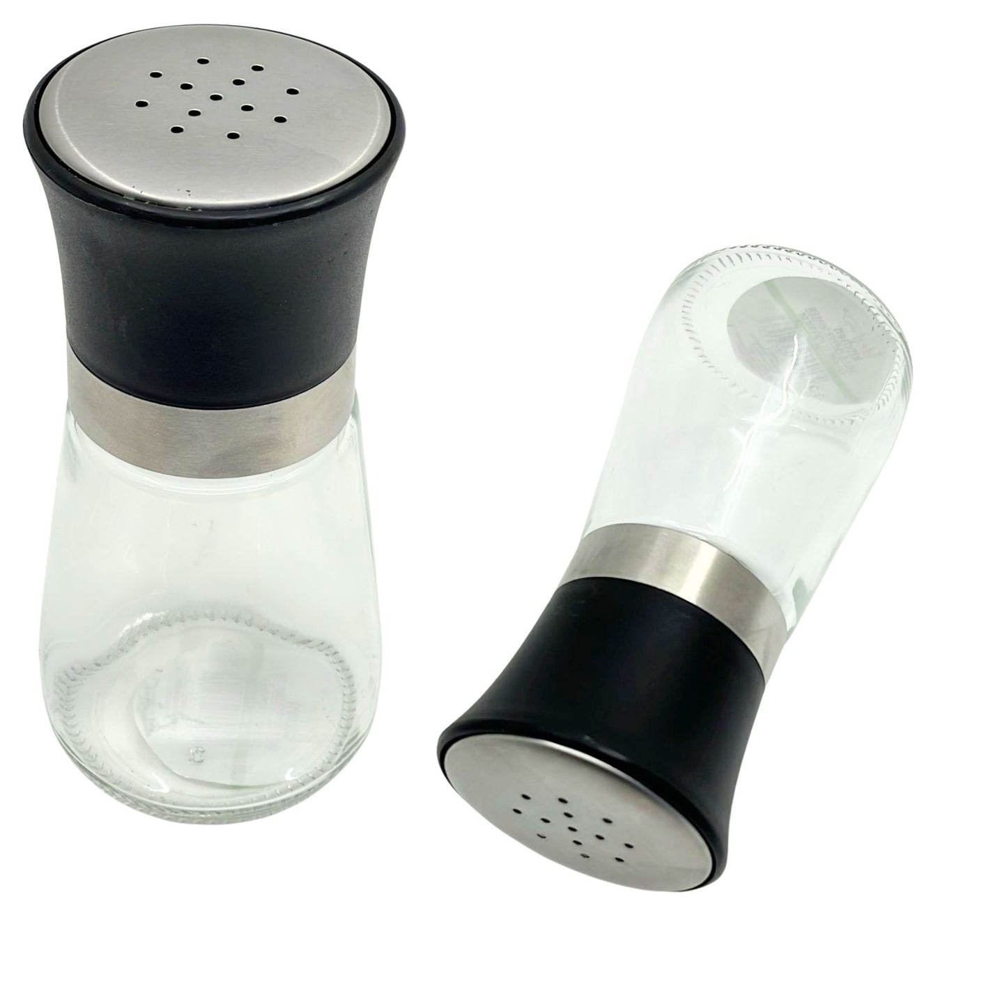 5.74 oz Glass Salt & Pepper Shaker – Silver & Black Top:1CT