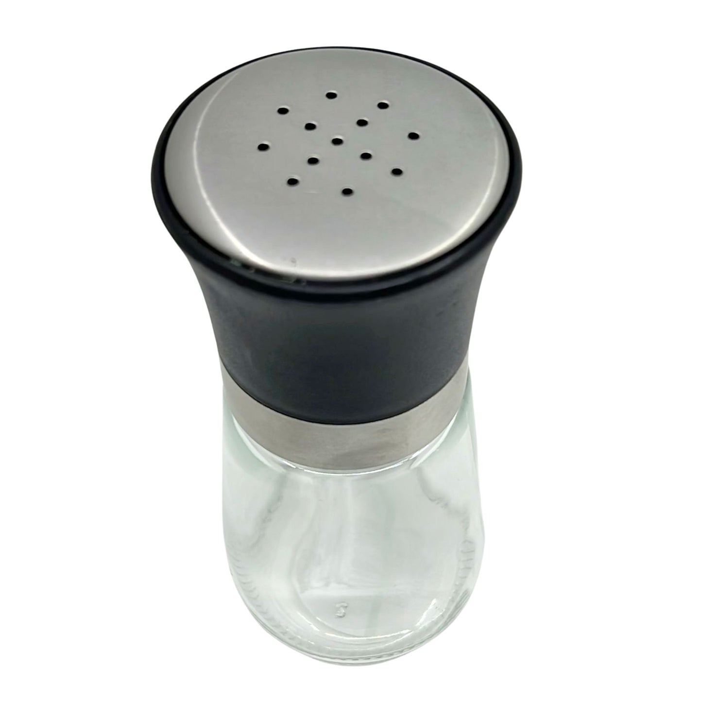 5.74 oz Glass Salt & Pepper Shaker – Silver & Black Top:1CT