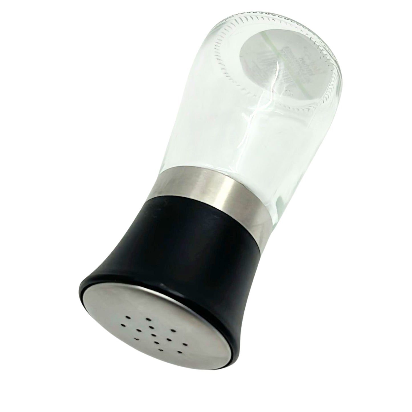 5.74 oz Glass Salt & Pepper Shaker – Silver & Black Top:1CT